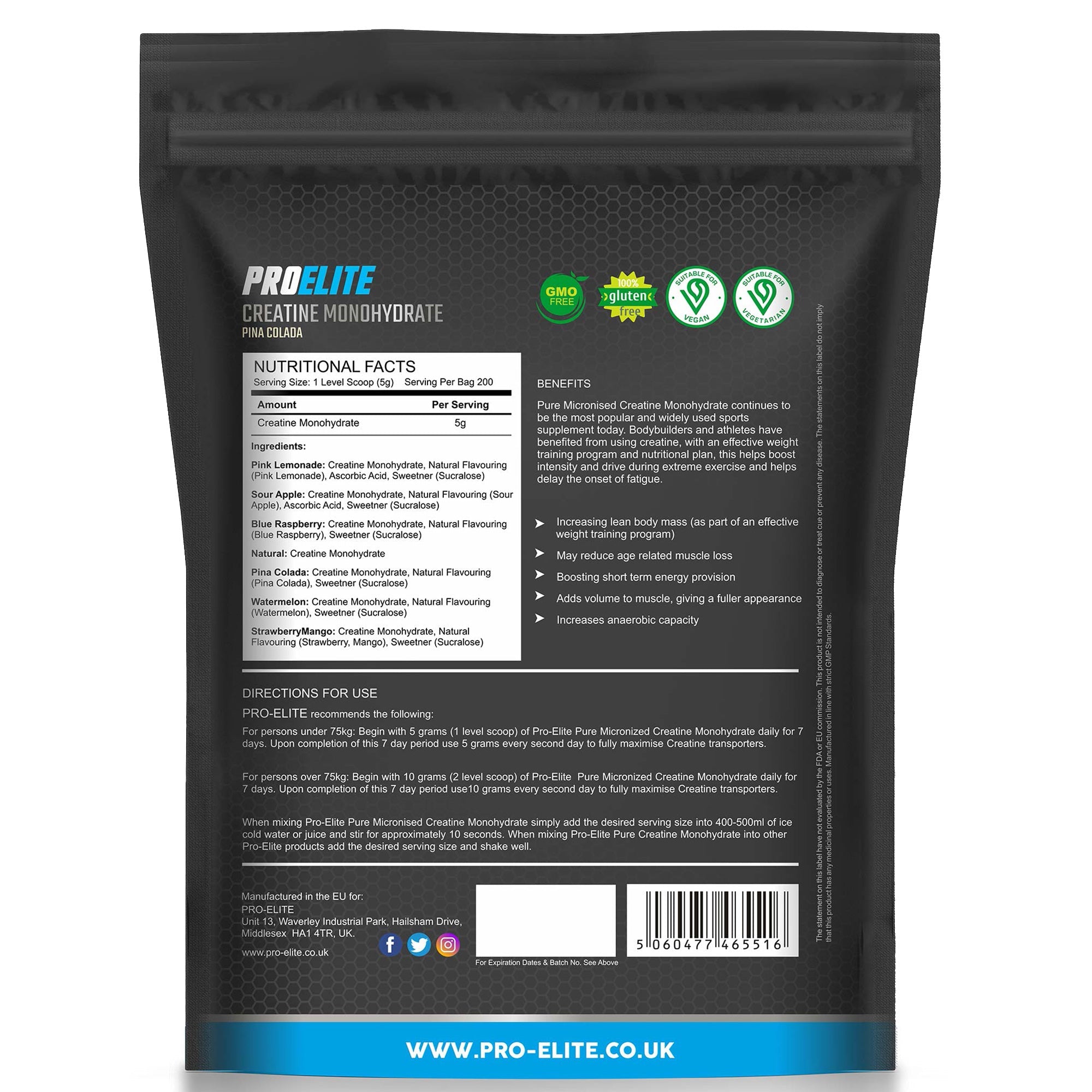 Pure Creatine Monohydrate Powder 1kg | Pro-Elite