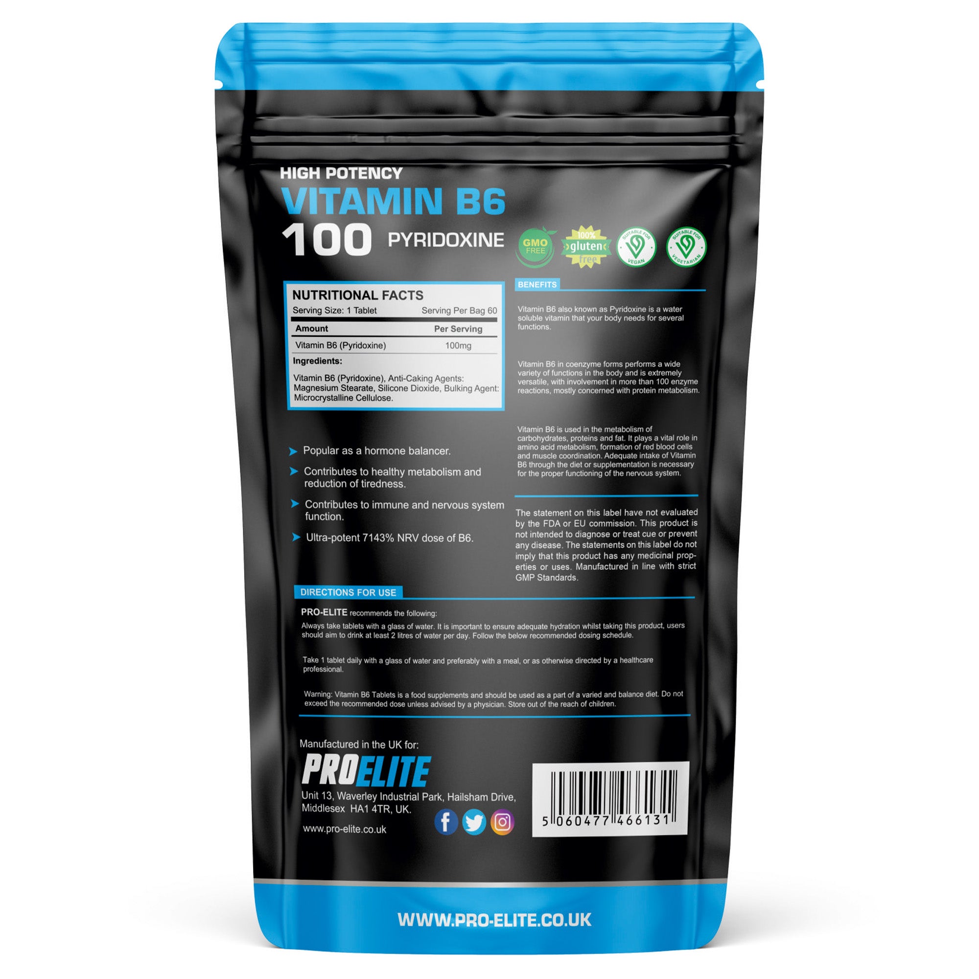 Vitamin B6 Vegan Tablets | Pro-Elite
