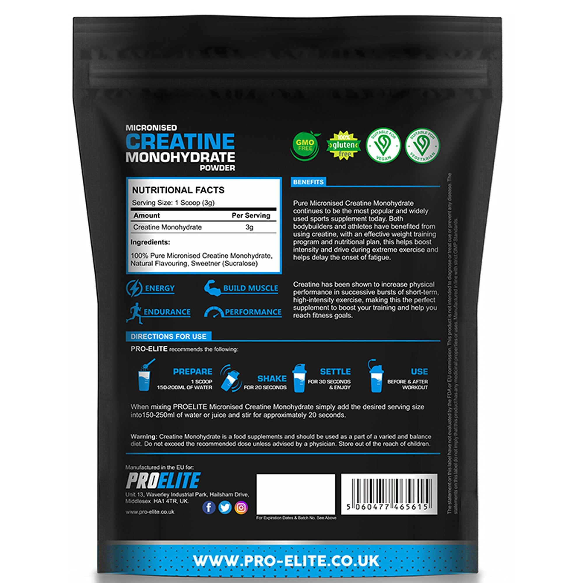 Creatine Monohydrate Pouch 250g | Pro-Elite