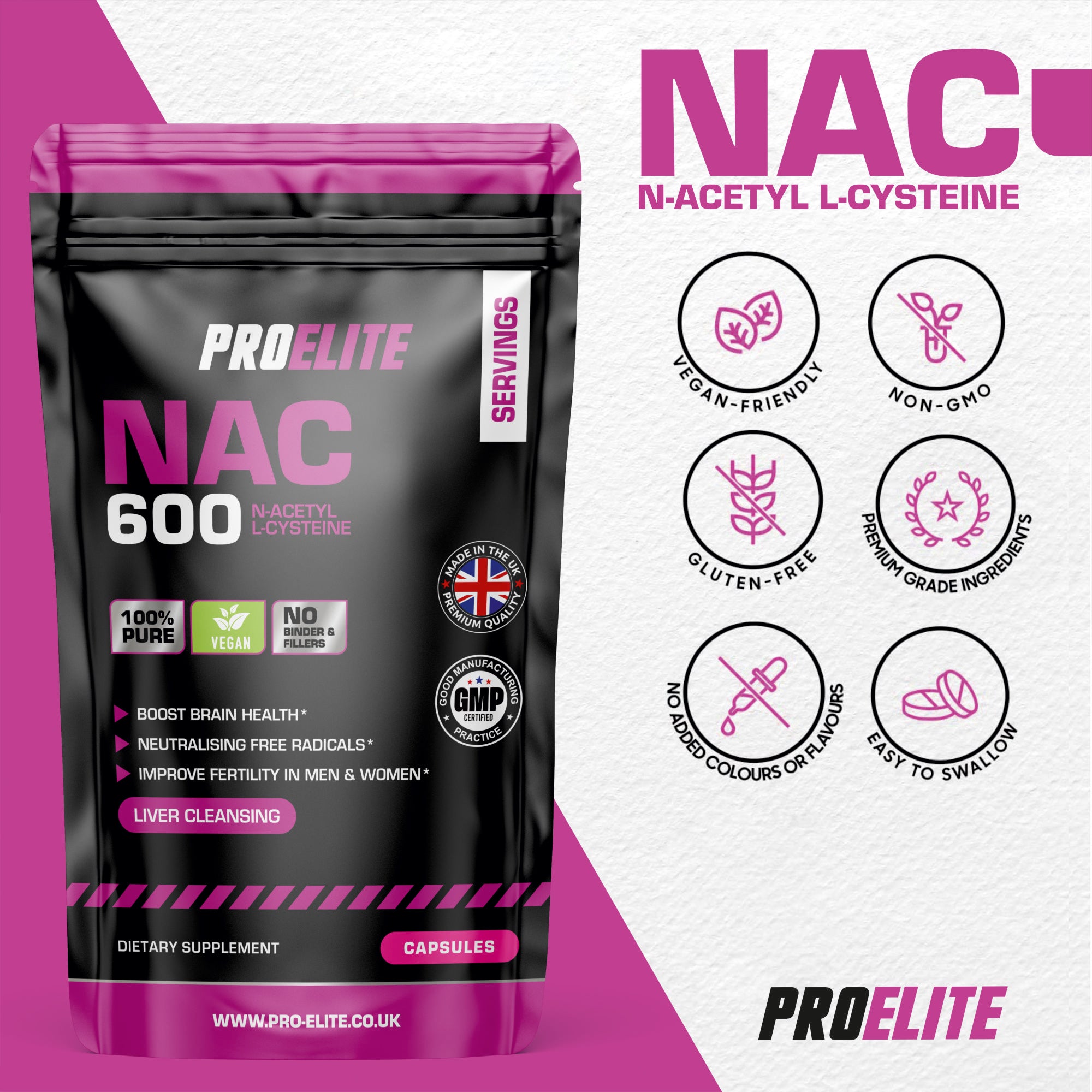 NAC N-ACETYL L-CYSTEINE Vegan Capsules | Pro-Elite