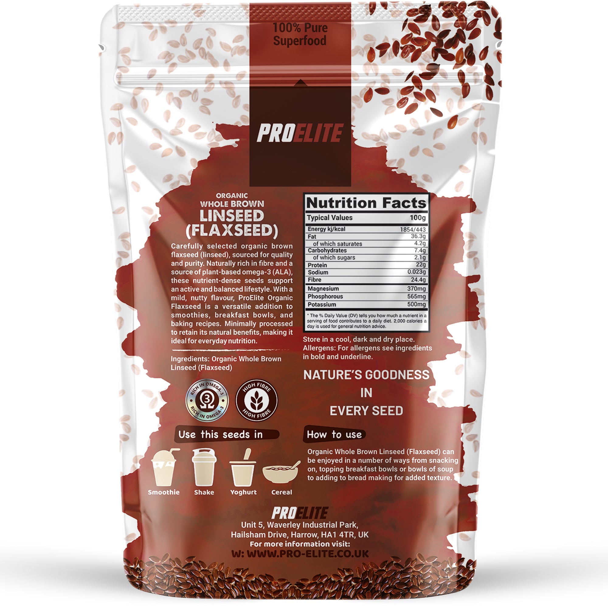 PROELITE Organic Whole Brown Linseed (Flaxseed)