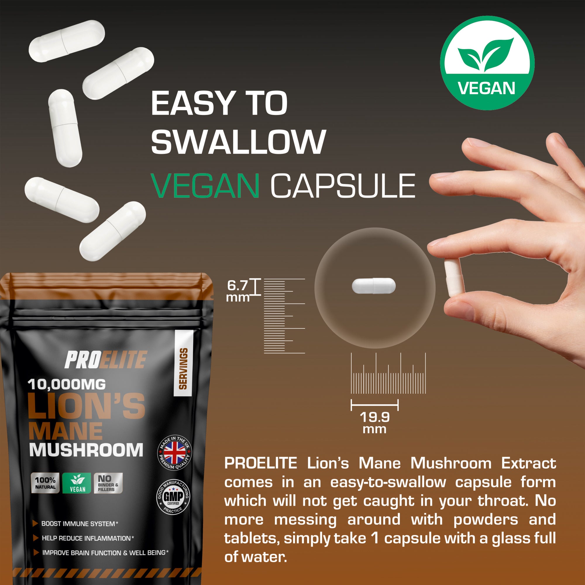 Lions Mane Mushroom Vegan Capsules | Pro-Elite