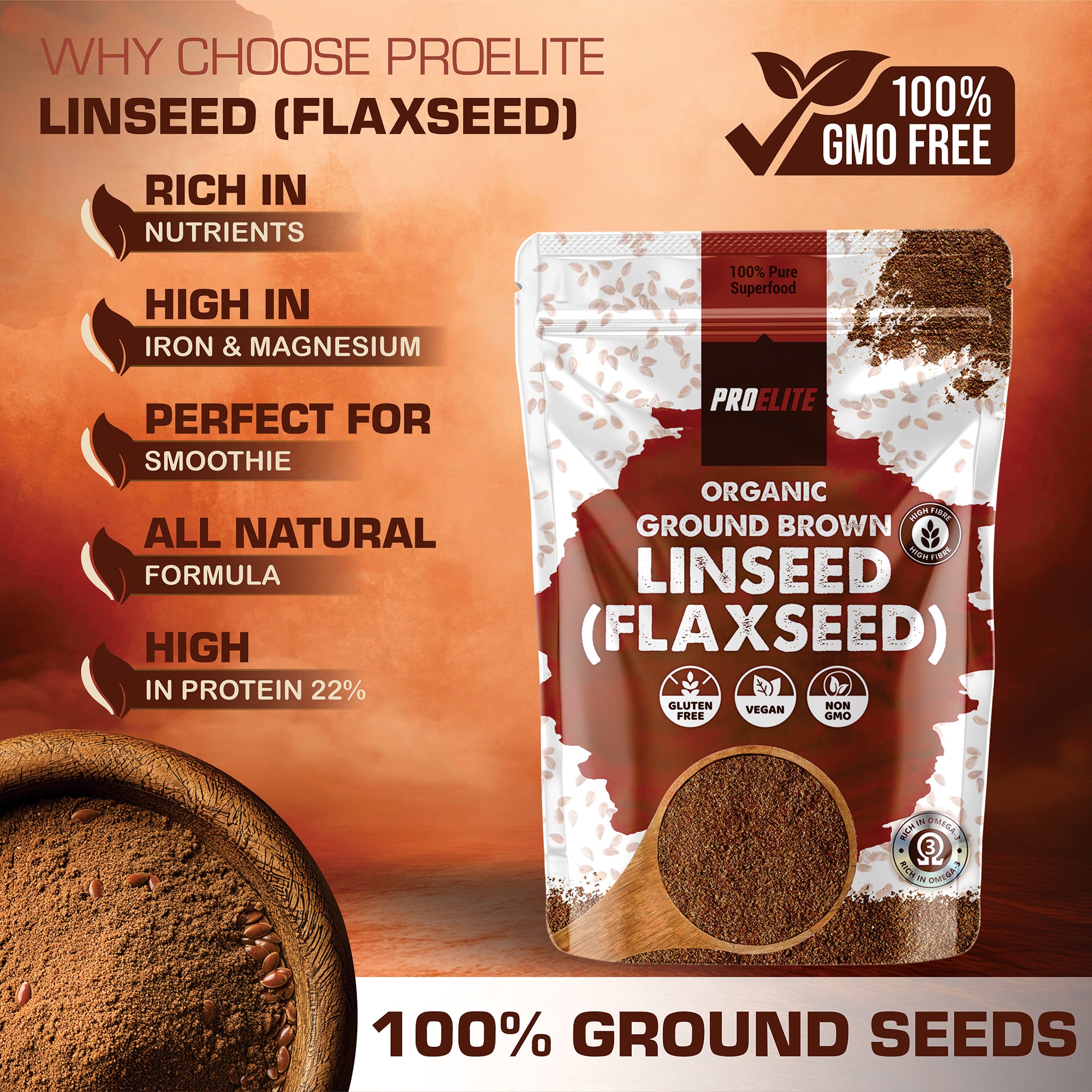 PROELITE Organic Ground Brown Linseed (Flaxseed)