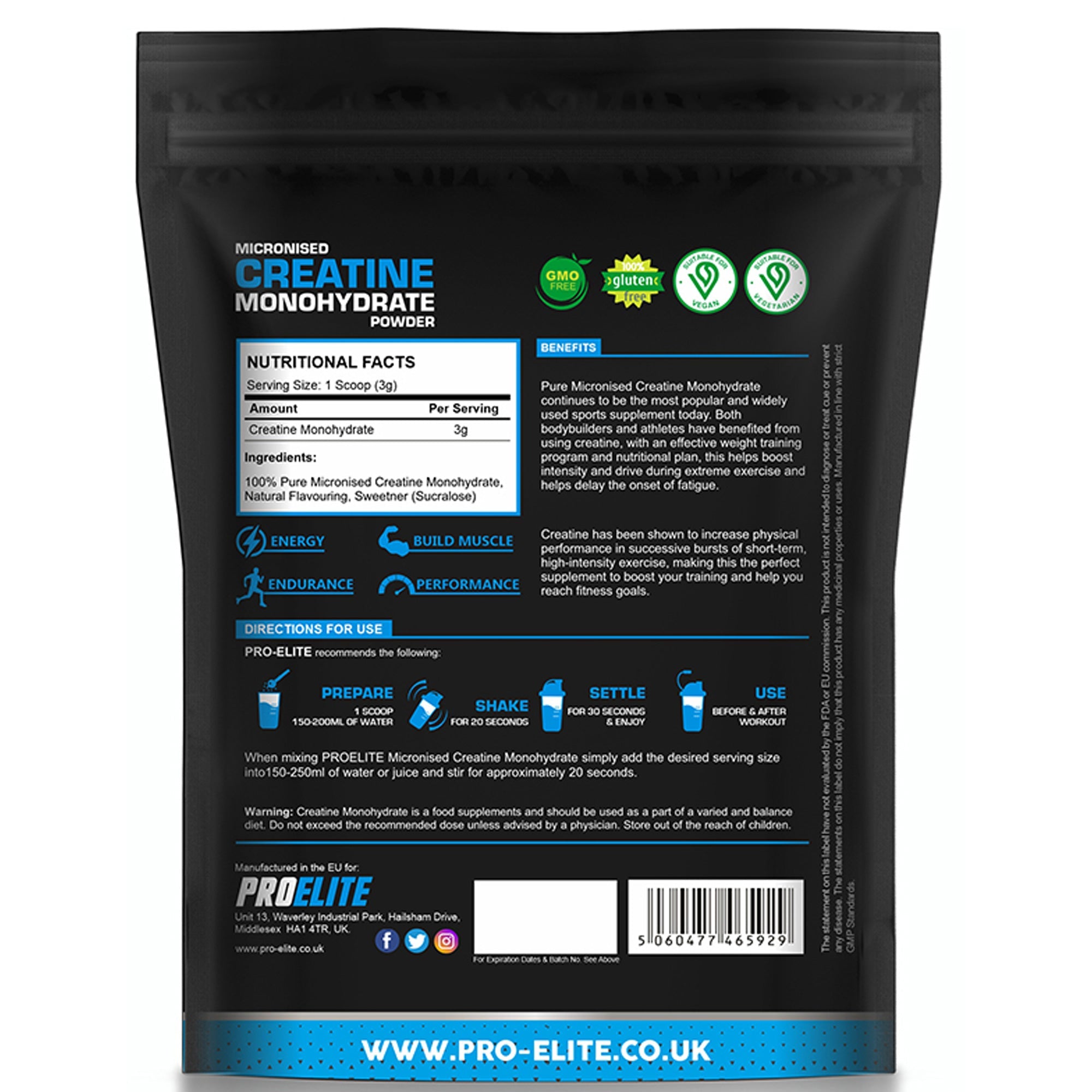 Creatine Monohydrate Pouch 250g | Pro-Elite