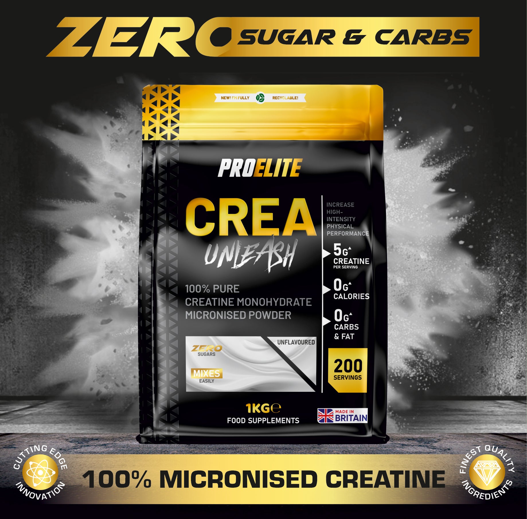 Pure Creatine Monohydrate Powder 1kg | Pro-Elite