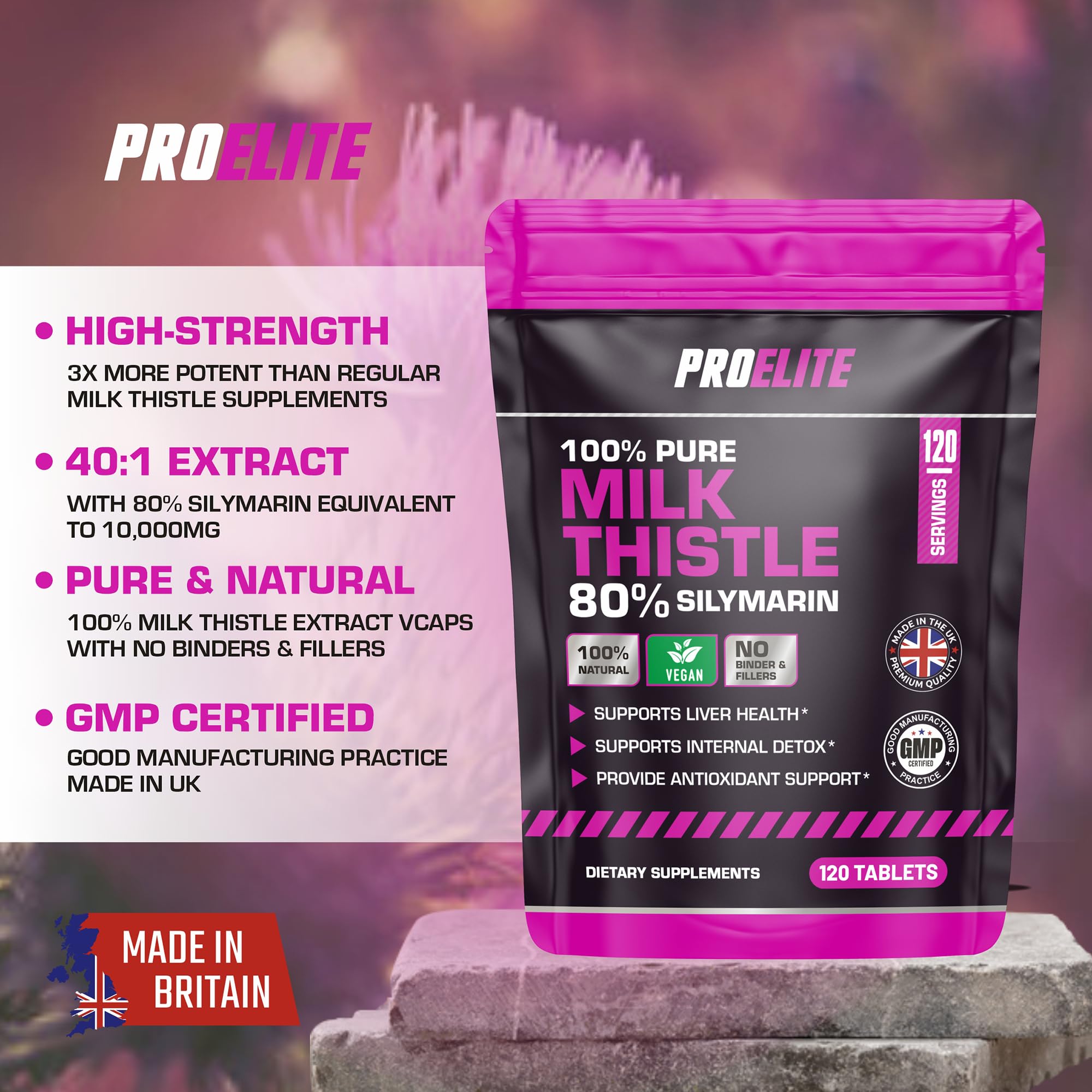 Milk Thistle 40:1 Extract Vegan Tablets | Pro-Elite
