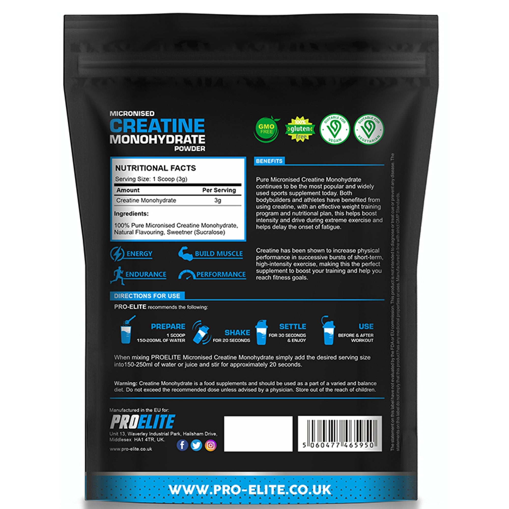 Creatine Monohydrate Pouch 250g | Pro-Elite