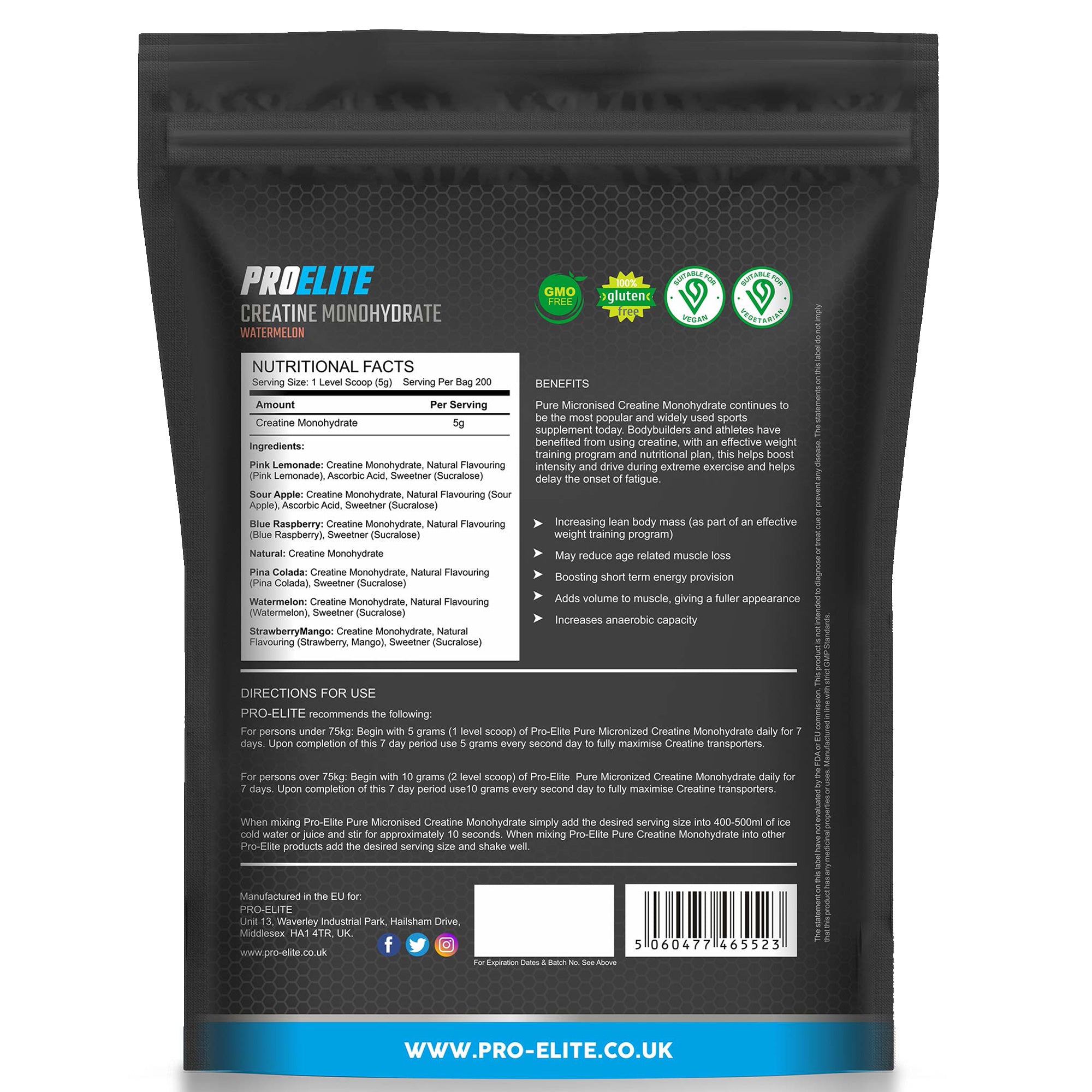 Pure Creatine Monohydrate Powder 1kg | Pro-Elite