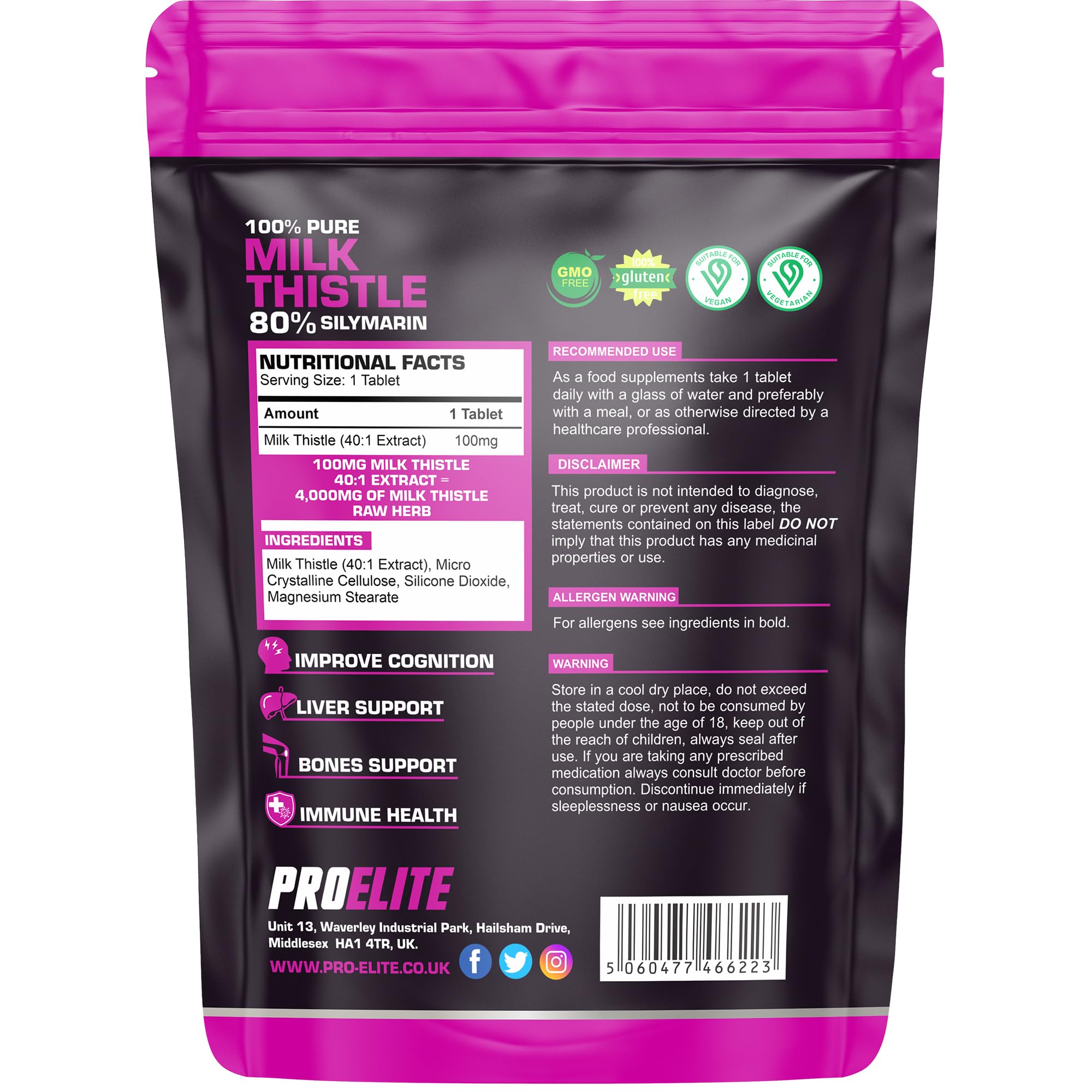 Milk Thistle 40:1 Extract Vegan Tablets | Pro-Elite
