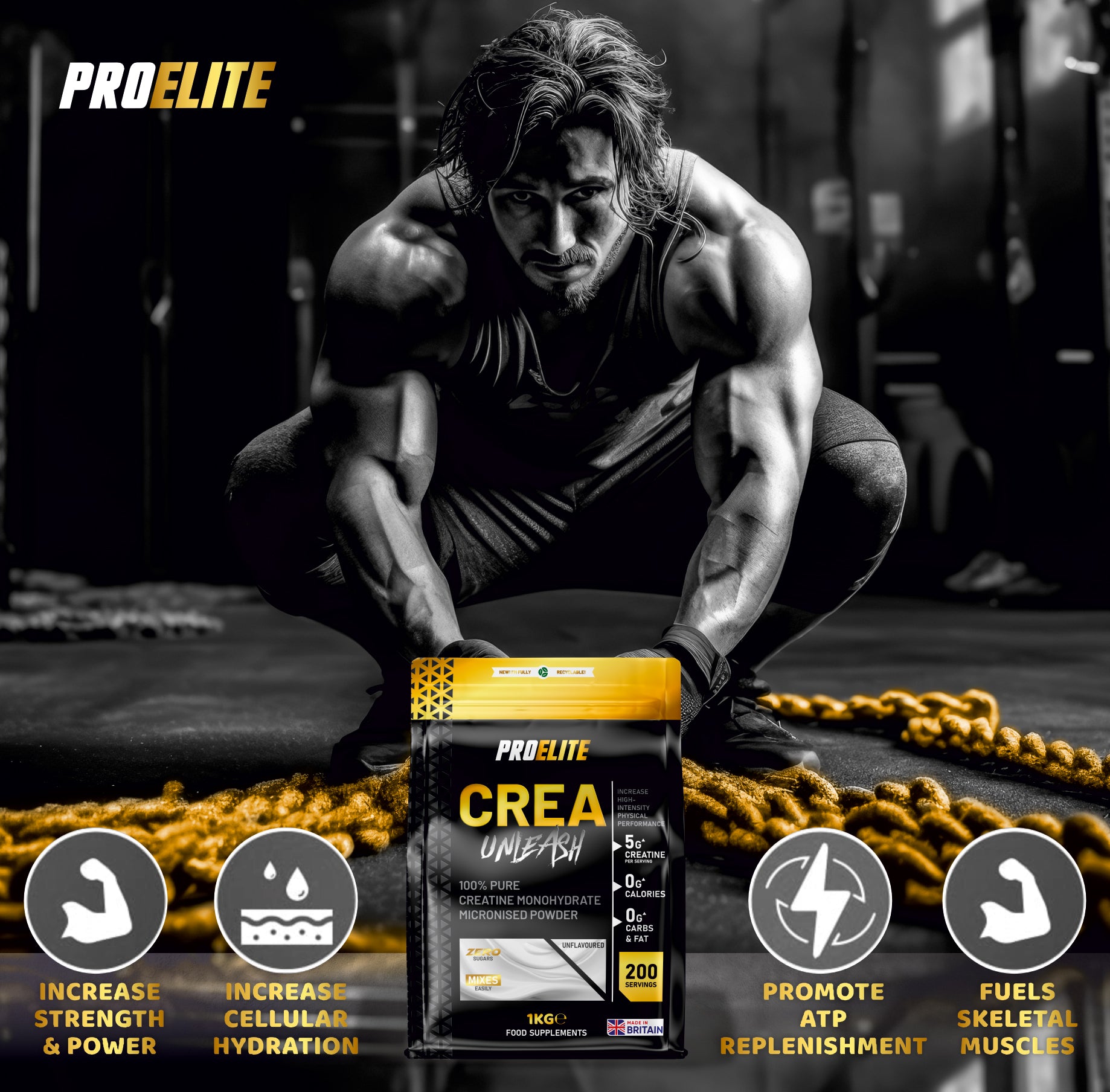 Pure Creatine Monohydrate Powder 1kg | Pro-Elite