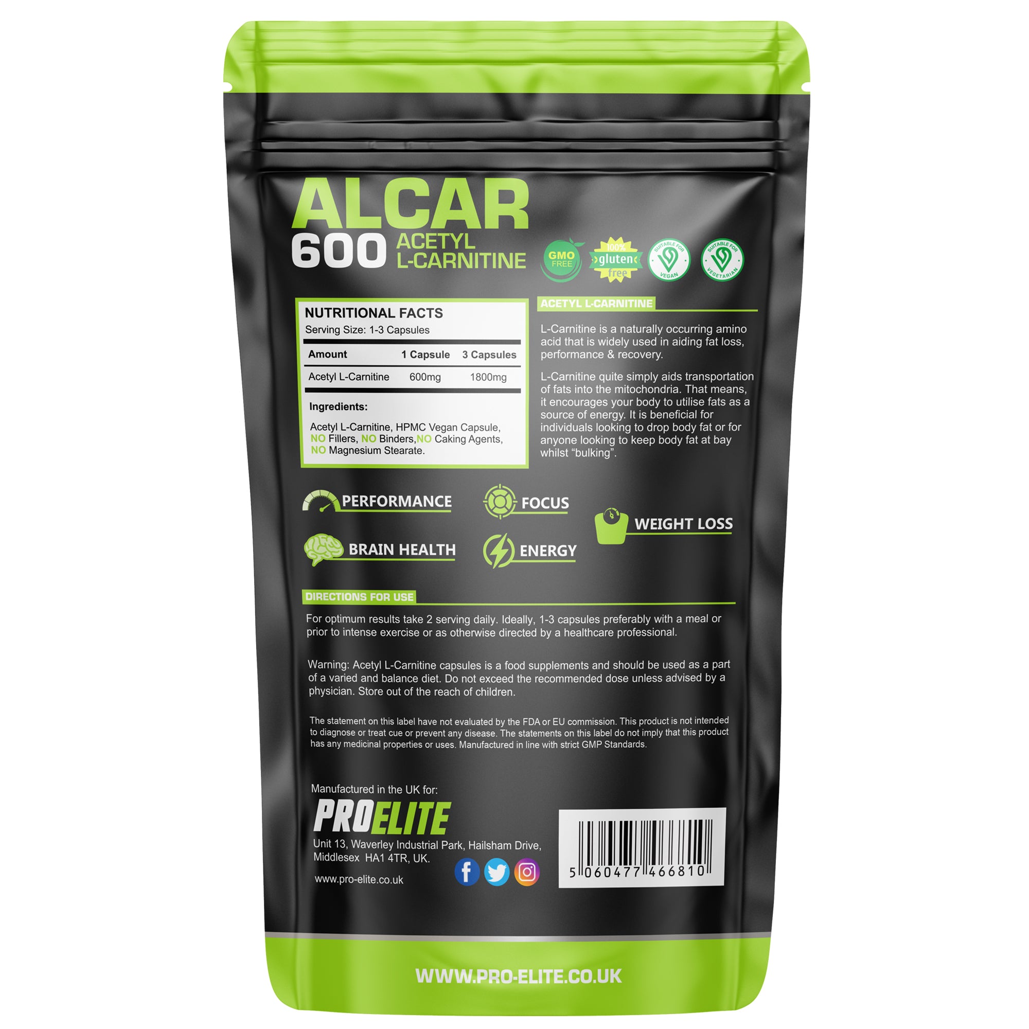 Acetyl L-Carnitine Vegan Capsules | Pro-Elite