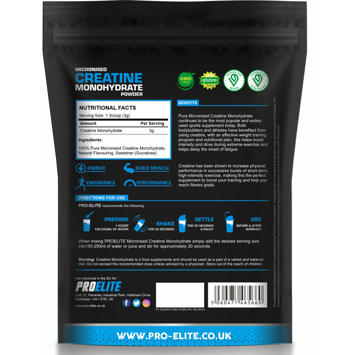Creatine Monohydrate Pouch 250g | Pro-Elite