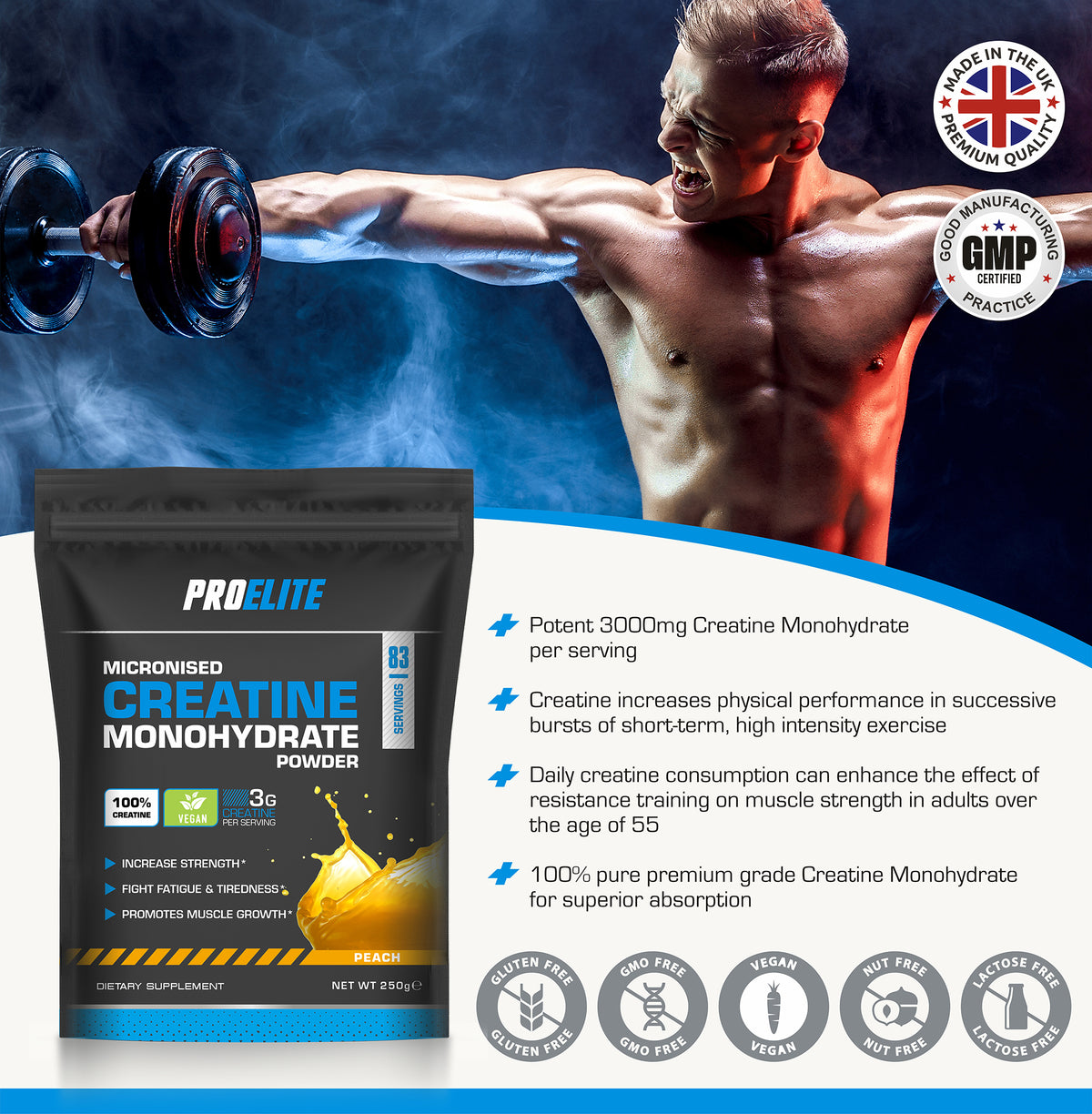 Creatine Monohydrate Pouch 250g | Pro-Elite