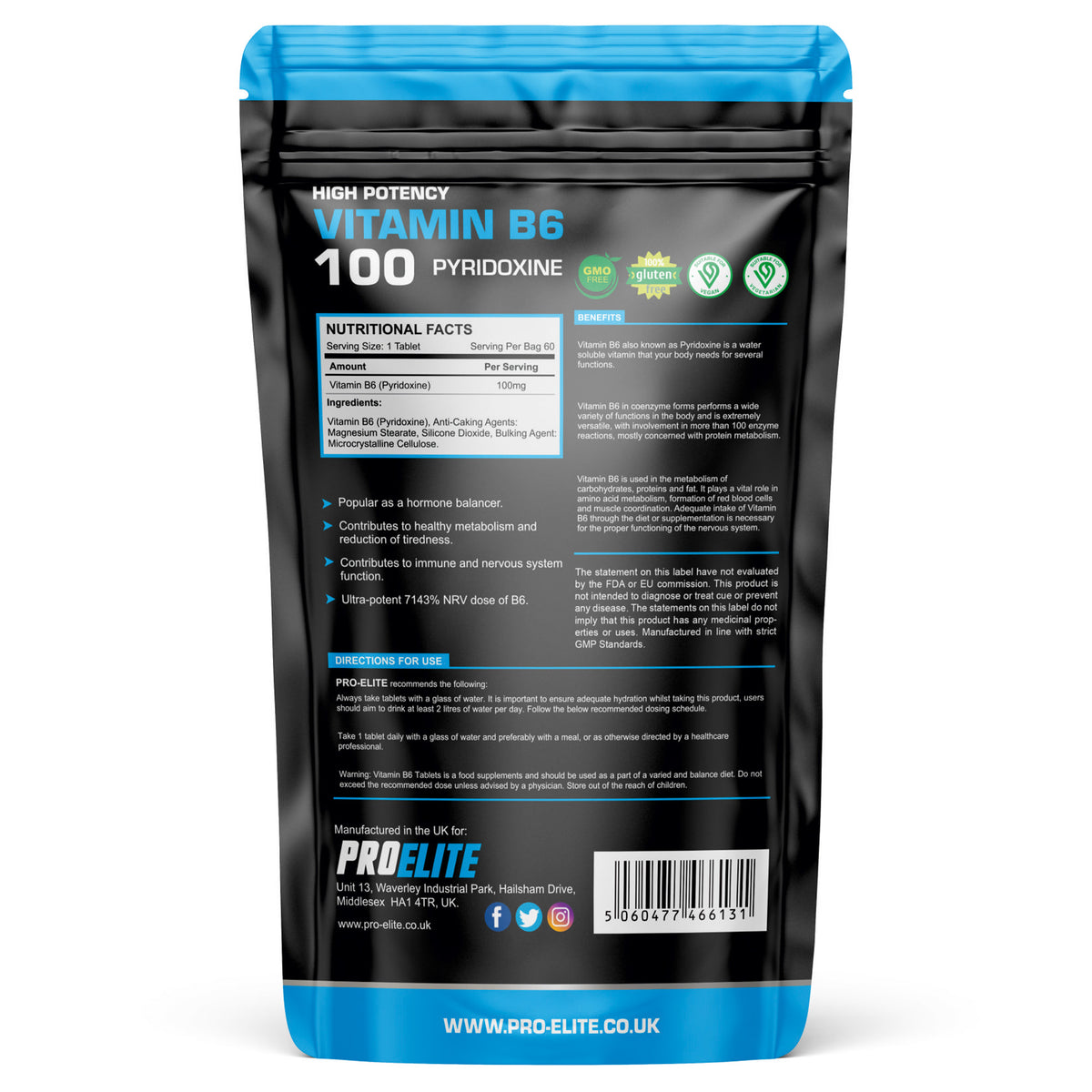 Vitamin B6 Vegan Tablets | Pro-Elite