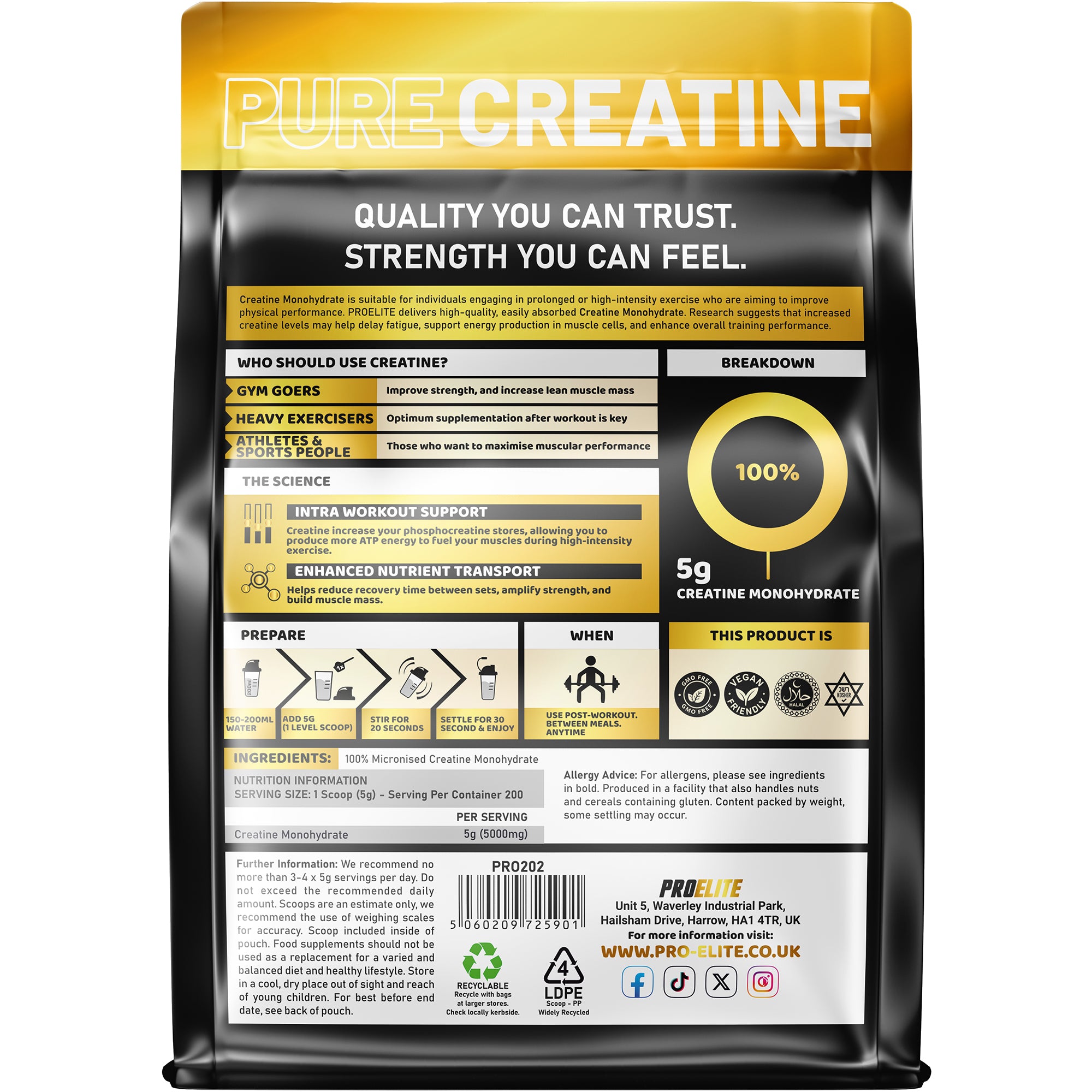 Pure Creatine Monohydrate Powder 1kg | Pro-Elite