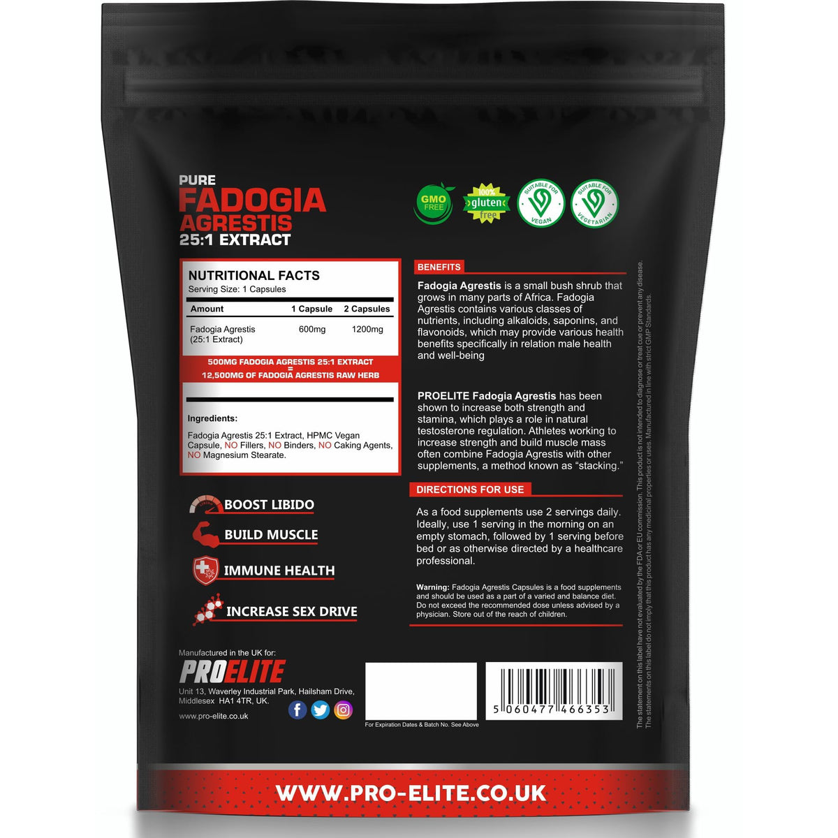 Fadogia Agrestis 25:1 Extract Vegan Capsules | Pro-Elite