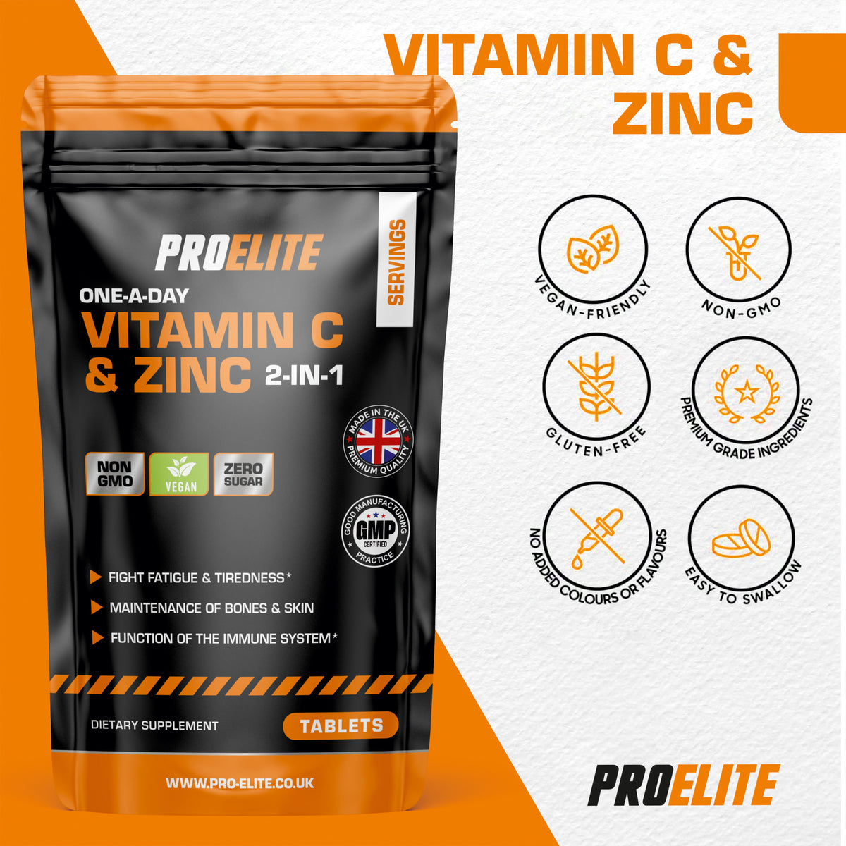 Vitamin C + Zinc Vegan Tablets | Pro-Elite