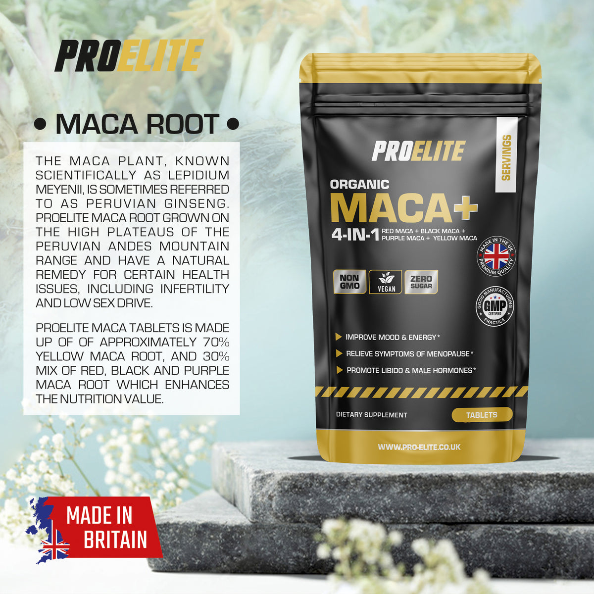 Maca Root 5:1 Extract Vegan Tablets | Pro-Elite