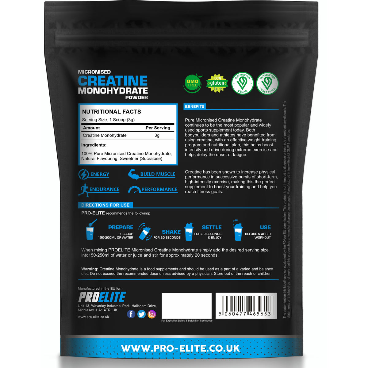 Creatine Monohydrate Pouch 250g | Pro-Elite