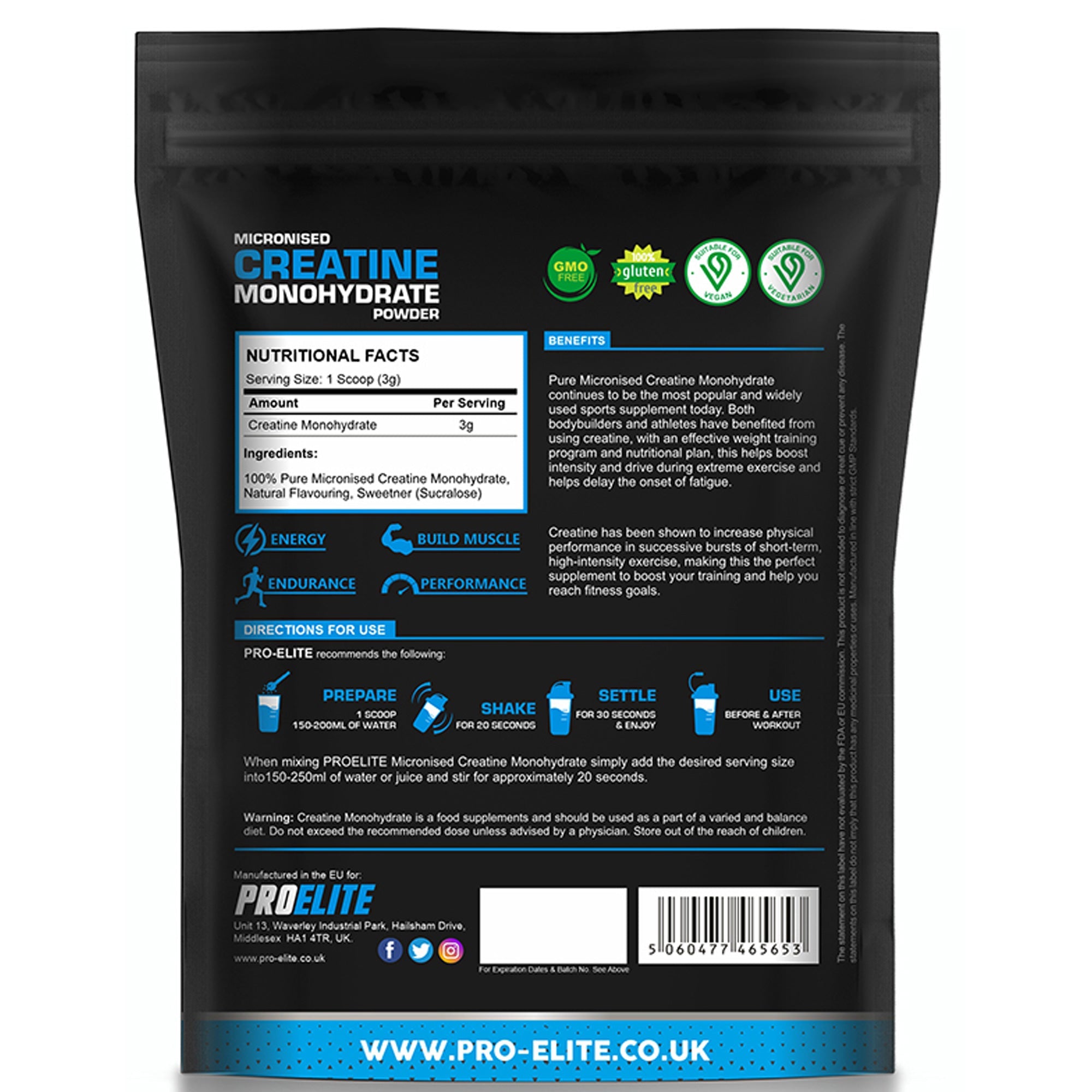 Creatine Monohydrate Pouch 250g | Pro-Elite