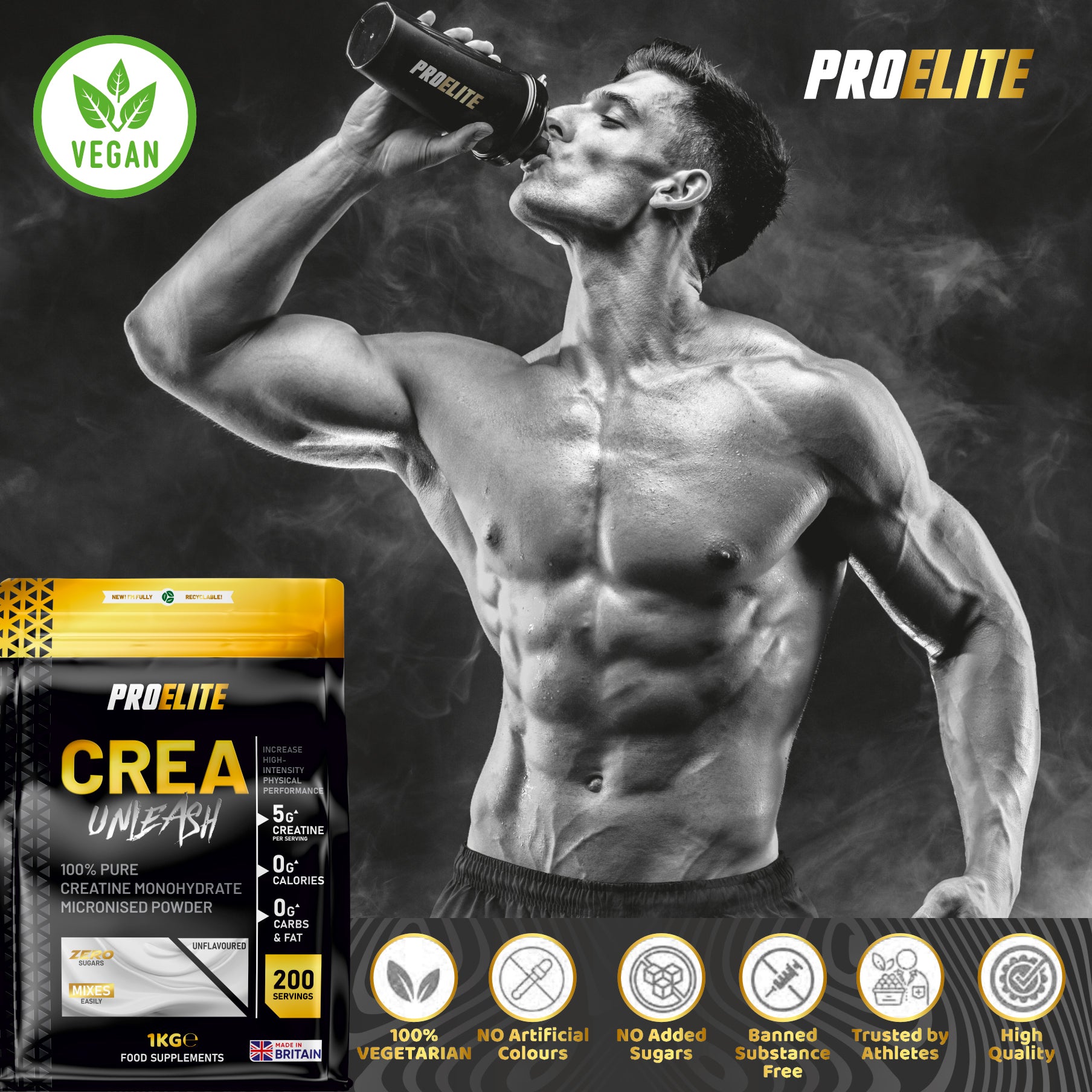 Pure Creatine Monohydrate Powder 1kg | Pro-Elite