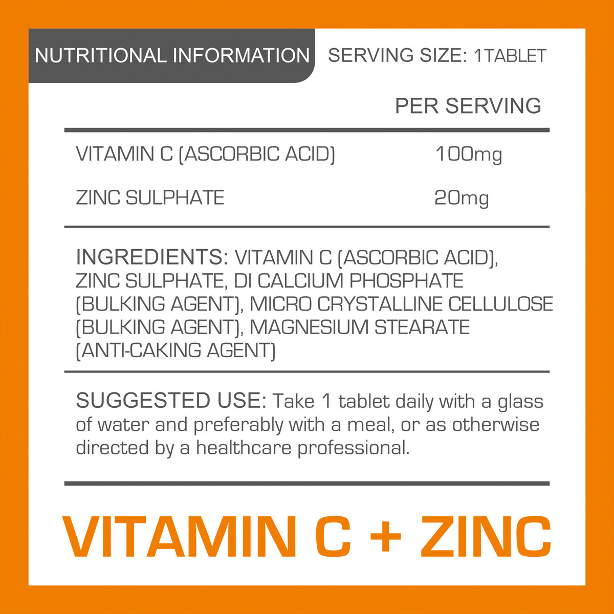 Vitamin C + Zinc Vegan Tablets | Pro-Elite