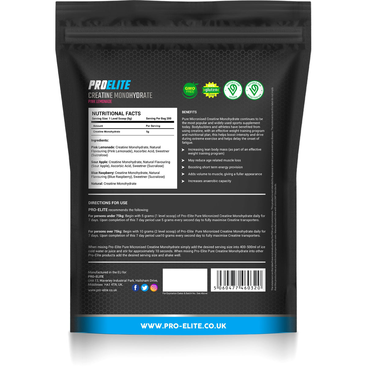 Pure Creatine Monohydrate Powder 1kg | Pro-Elite