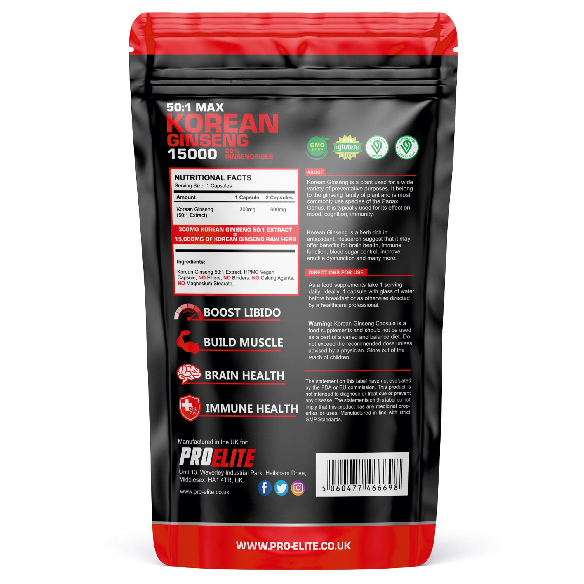 Korean Ginseng 300mg Vegan Capsules | Pro-Elite