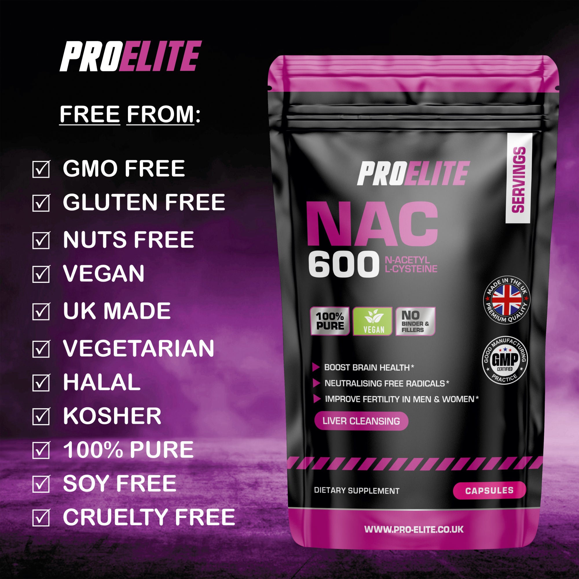 NAC N-ACETYL L-CYSTEINE Vegan Capsules | Pro-Elite