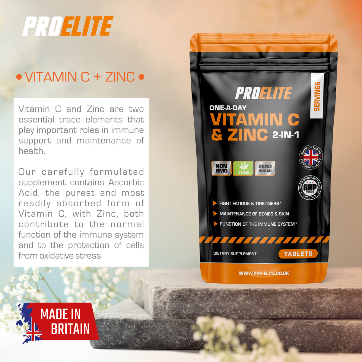 Vitamin C + Zinc Vegan Tablets | Pro-Elite