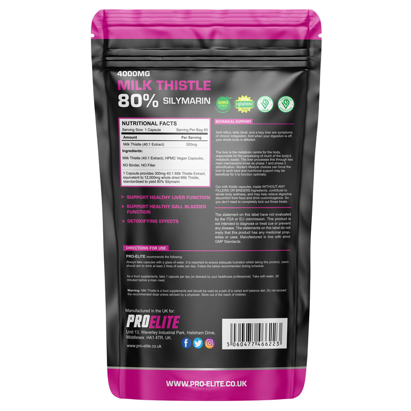 Pro-Elite Milk Thistle 40:1 Extract Vegan Capsules