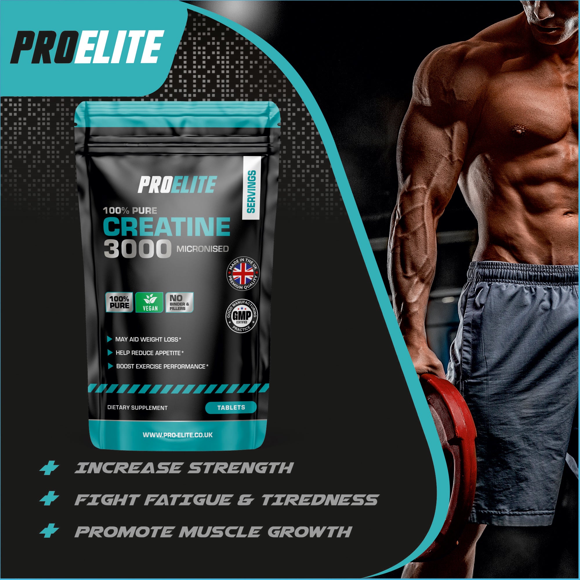 Creatine Monohydrate 500mg Vegan Tablets | Pro-Elite