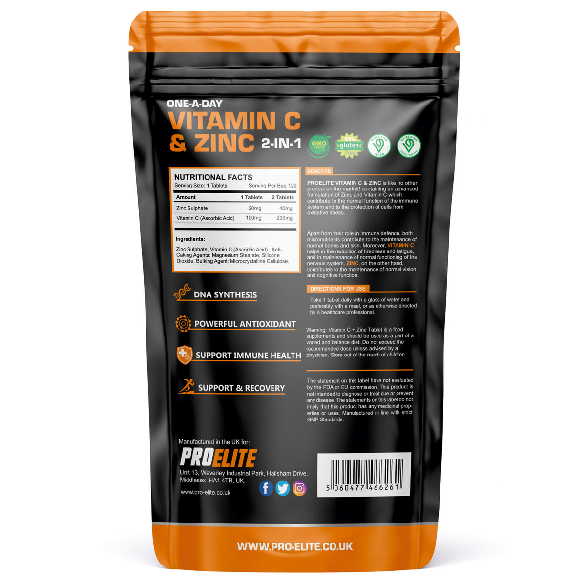 Vitamin C + Zinc Vegan Tablets | Pro-Elite