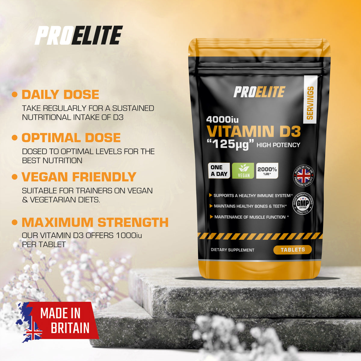 Vitamin D3 4000iu Vegan Tablets | Pro-Elite