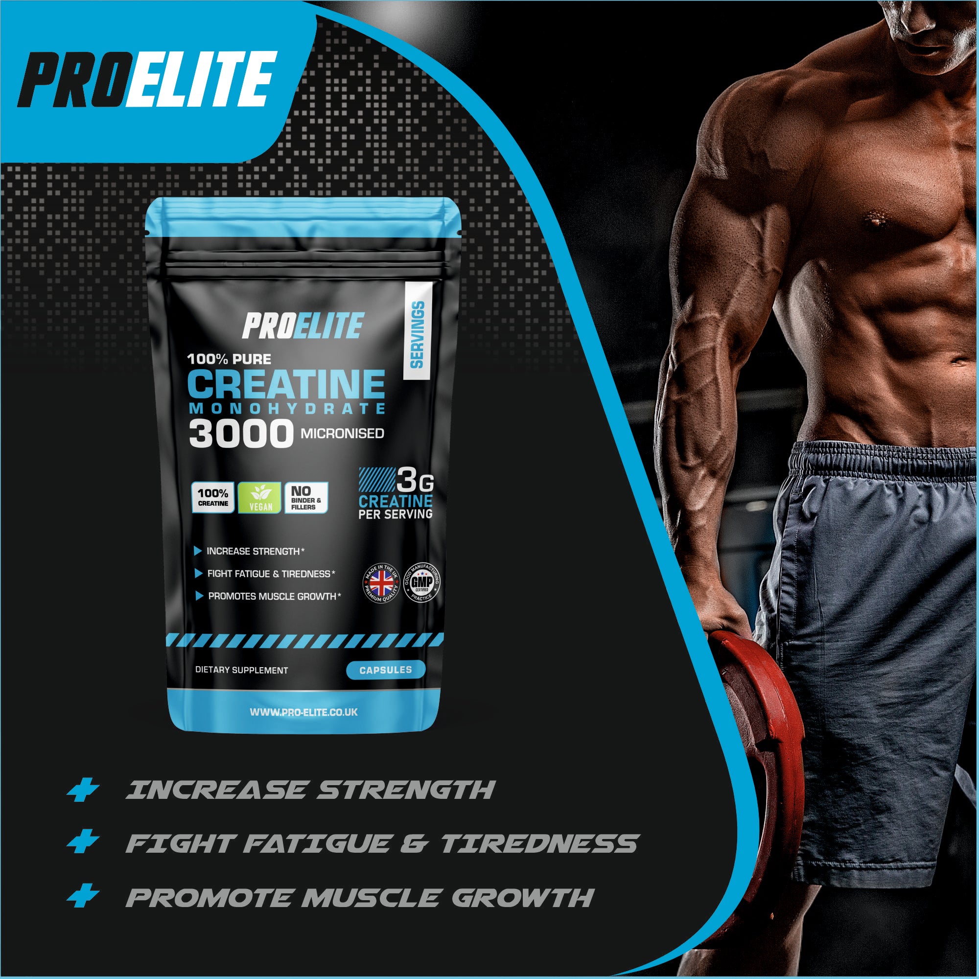 Creatine Monohydrate 750mg Vegan Capsules | Pro-Elite