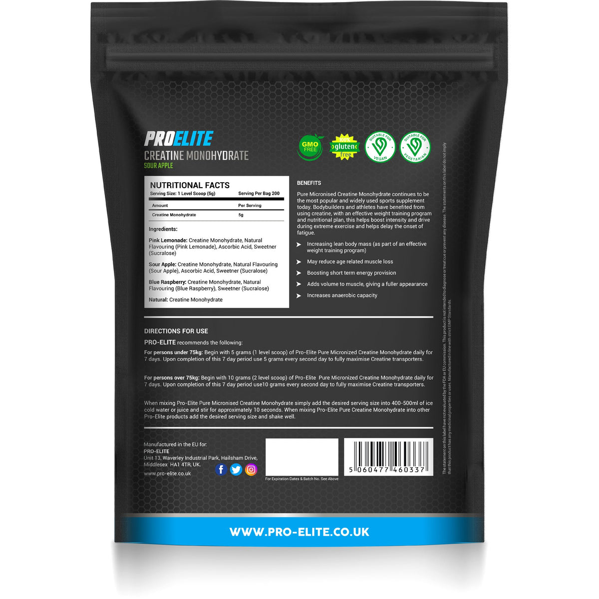 Pure Creatine Monohydrate Powder 1kg | Pro-Elite