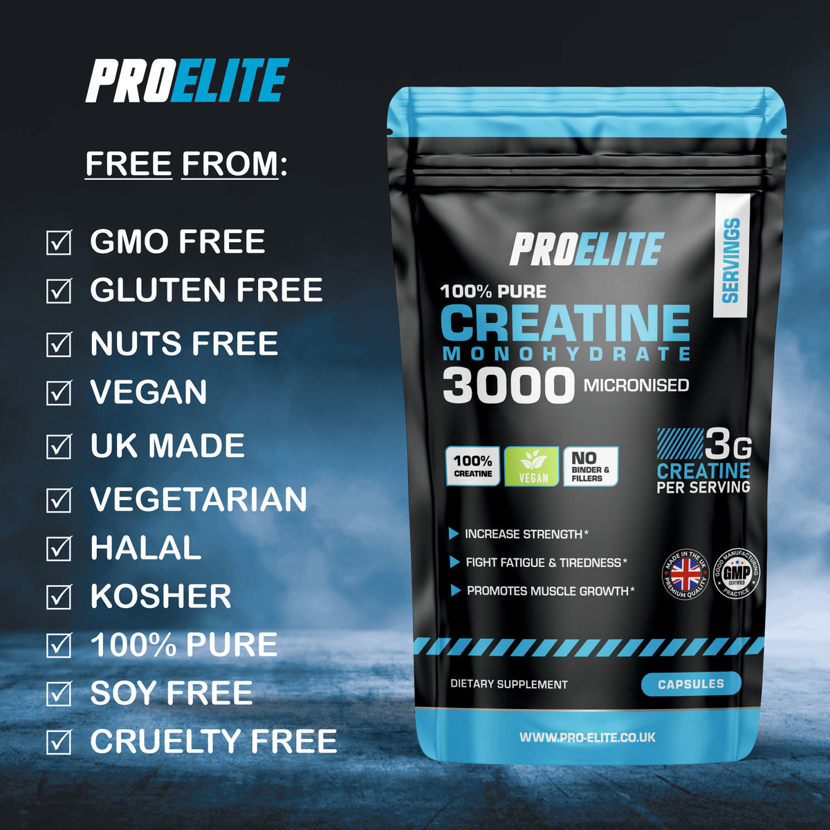 Creatine Monohydrate 750mg Vegan Capsules | Pro-Elite