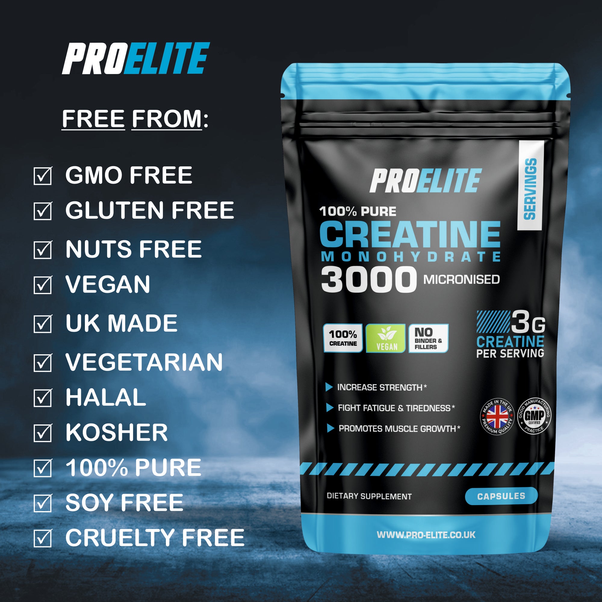 Creatine Monohydrate 750mg Vegan Capsules | Pro-Elite
