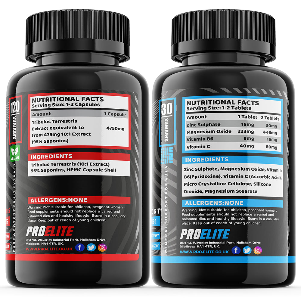ZMB6+ - 120 Tablets (Bottle) + Tribulus Terrestris - 120 Capsules (Bottle) | Pro-Elite