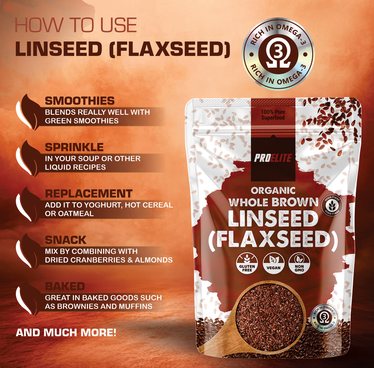 Organic Whole Brown Linseed (Flaxseed) | Pro-Elite