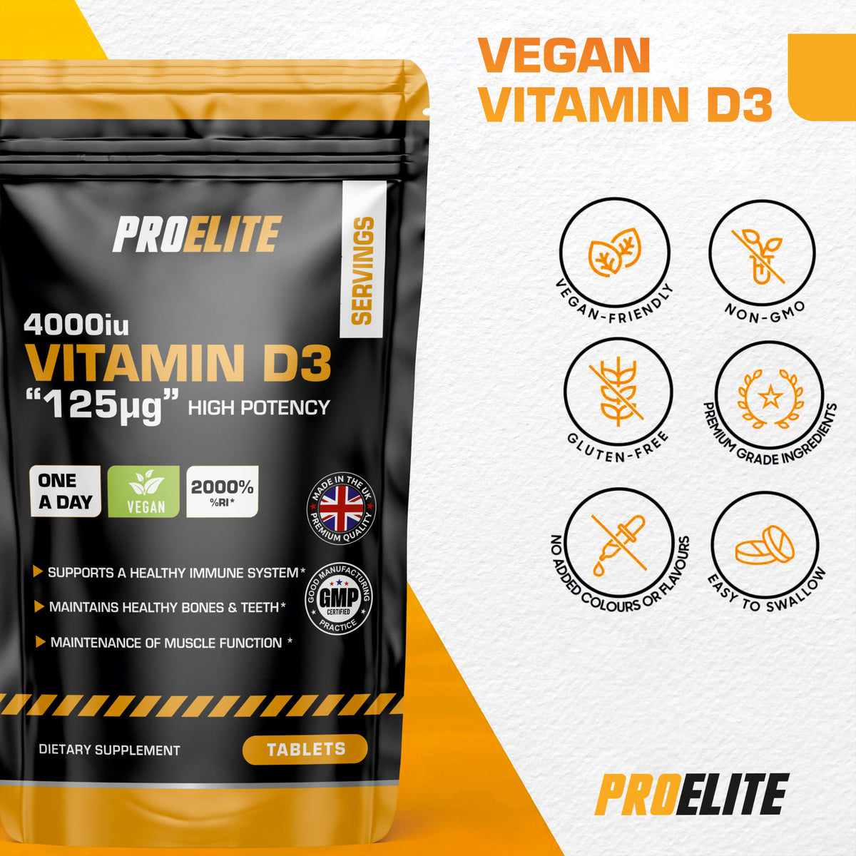 Vitamin D3 4000iu Vegan Tablets | Pro-Elite