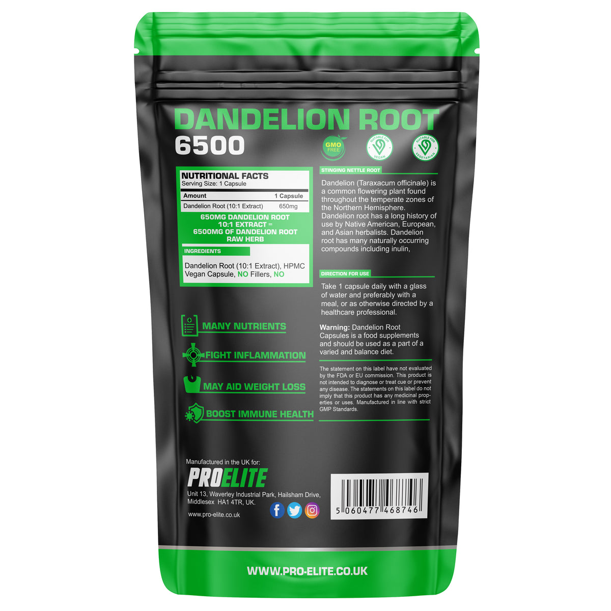 Dandelion Root Capsules | Pro-Elite