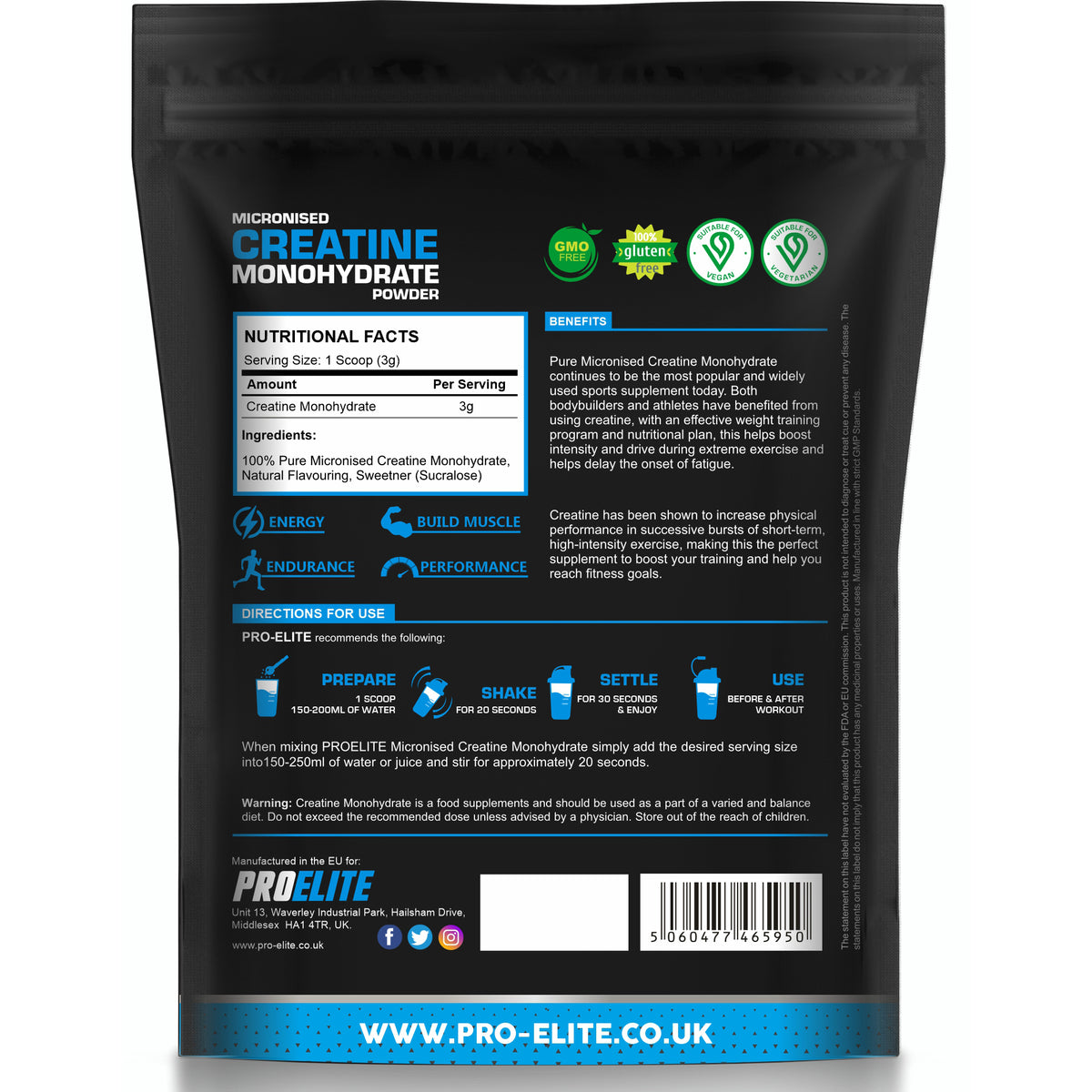 Creatine Monohydrate Pouch 250g | Pro-Elite