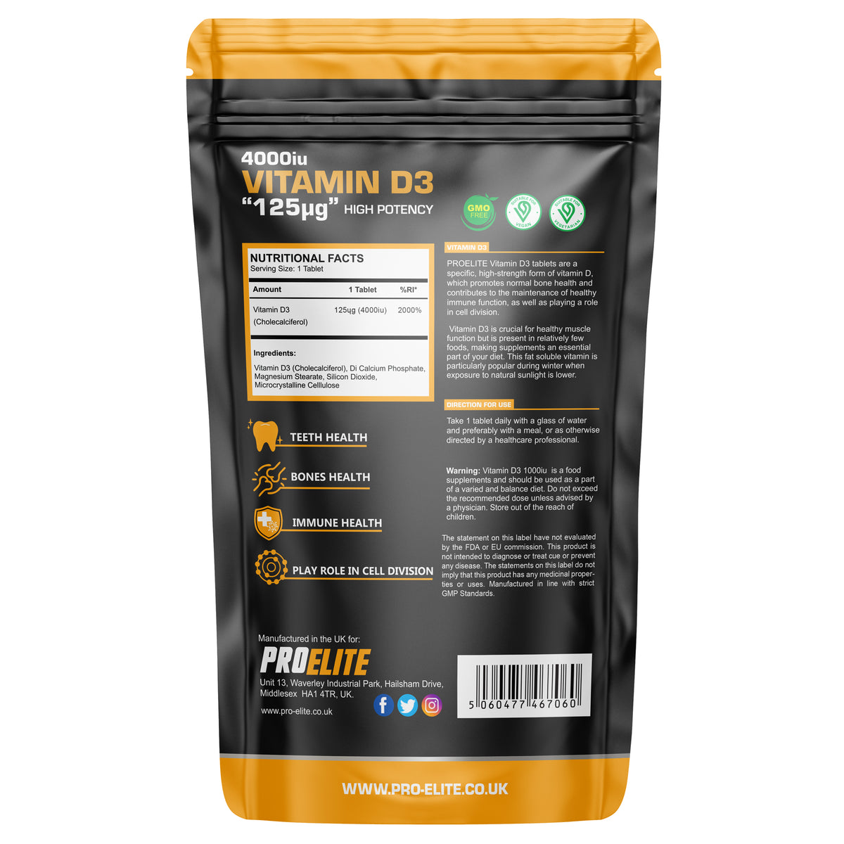 Vitamin D3 4000iu Vegan Tablets | Pro-Elite