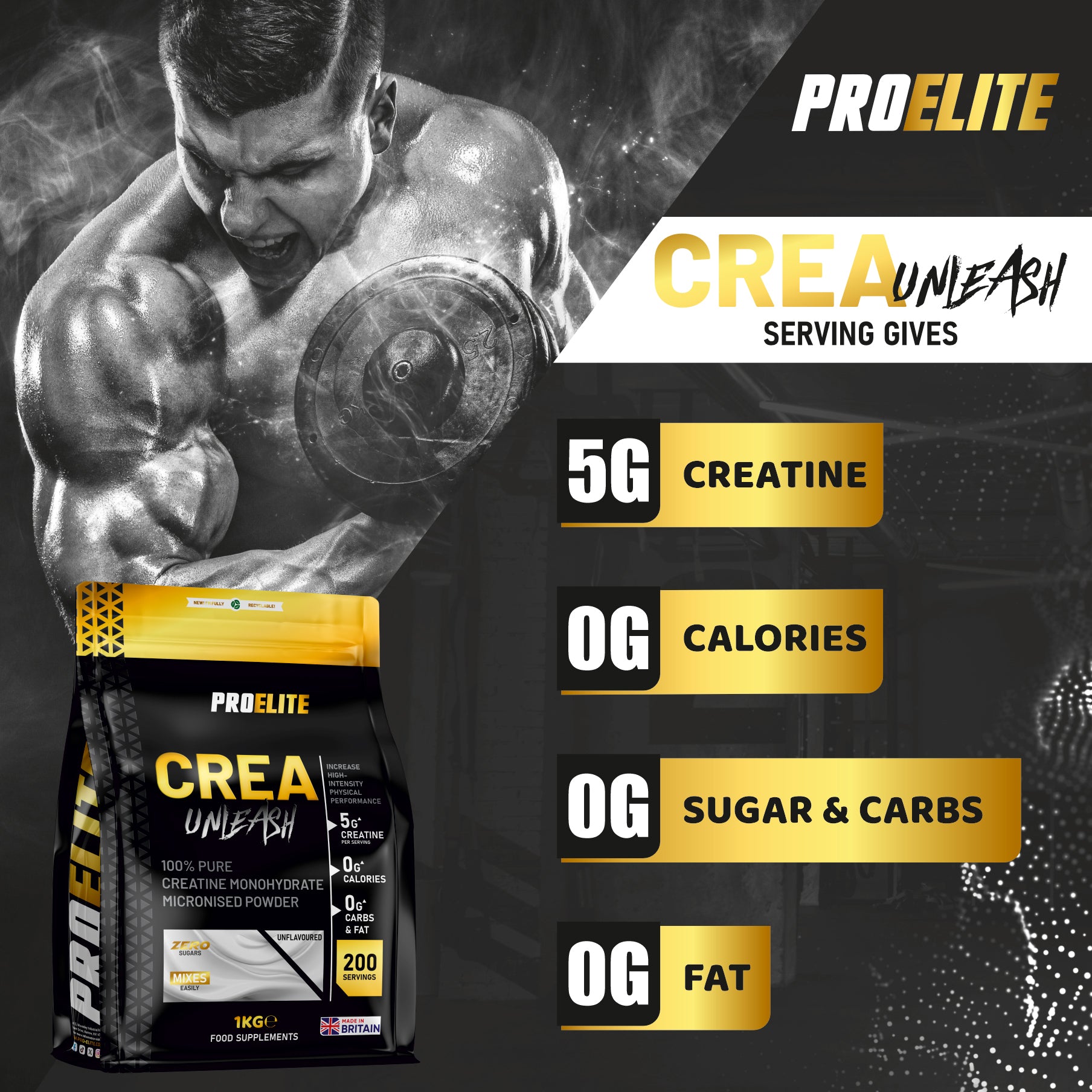 Pure Creatine Monohydrate Powder 1kg | Pro-Elite