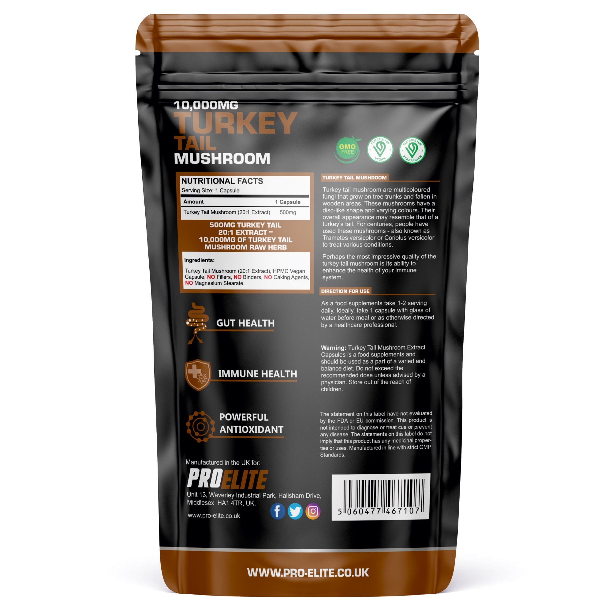 PROELITE Turkey Tail Mushroom Vegan Capsules