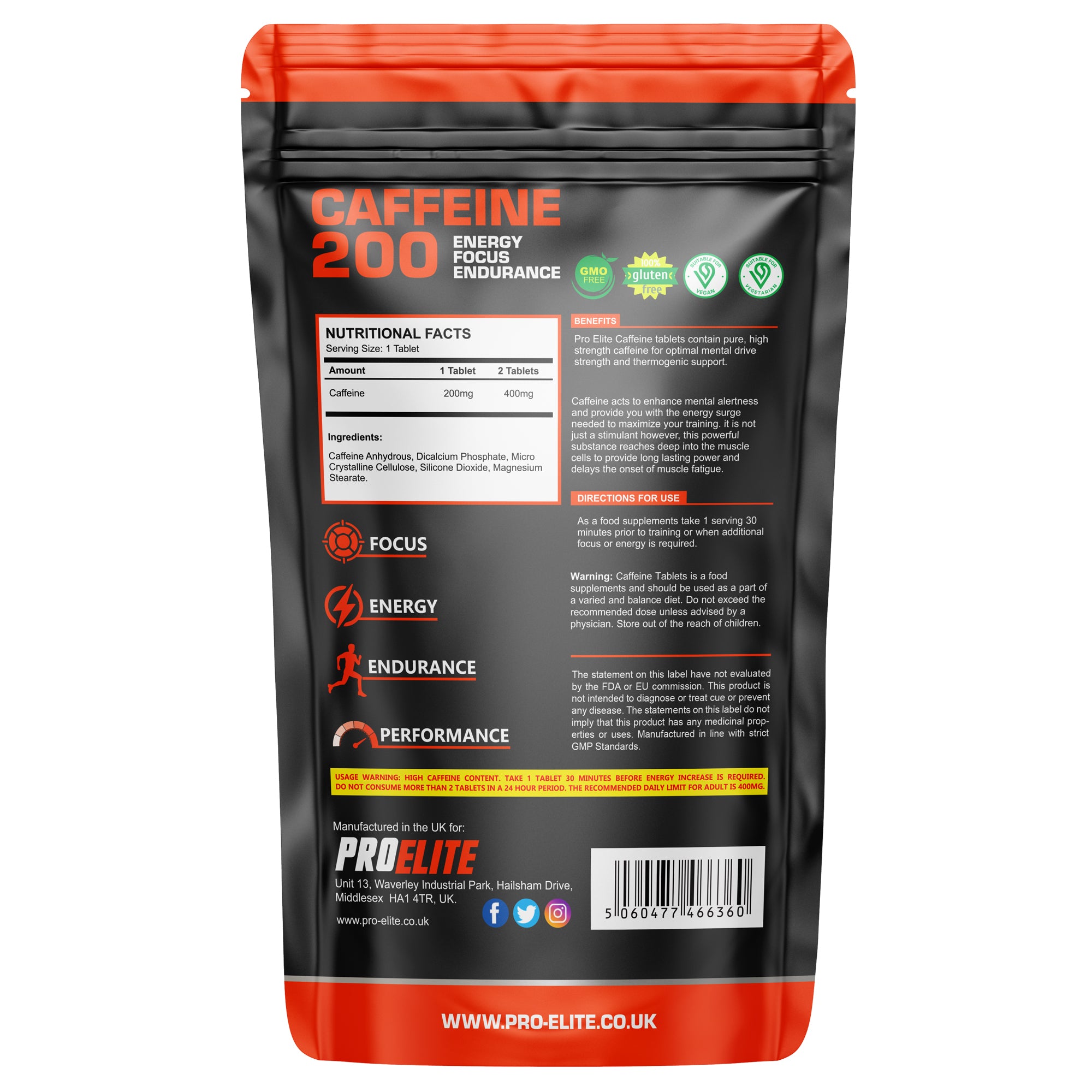 Caffeine Vegan Tablets | Pro-Elite