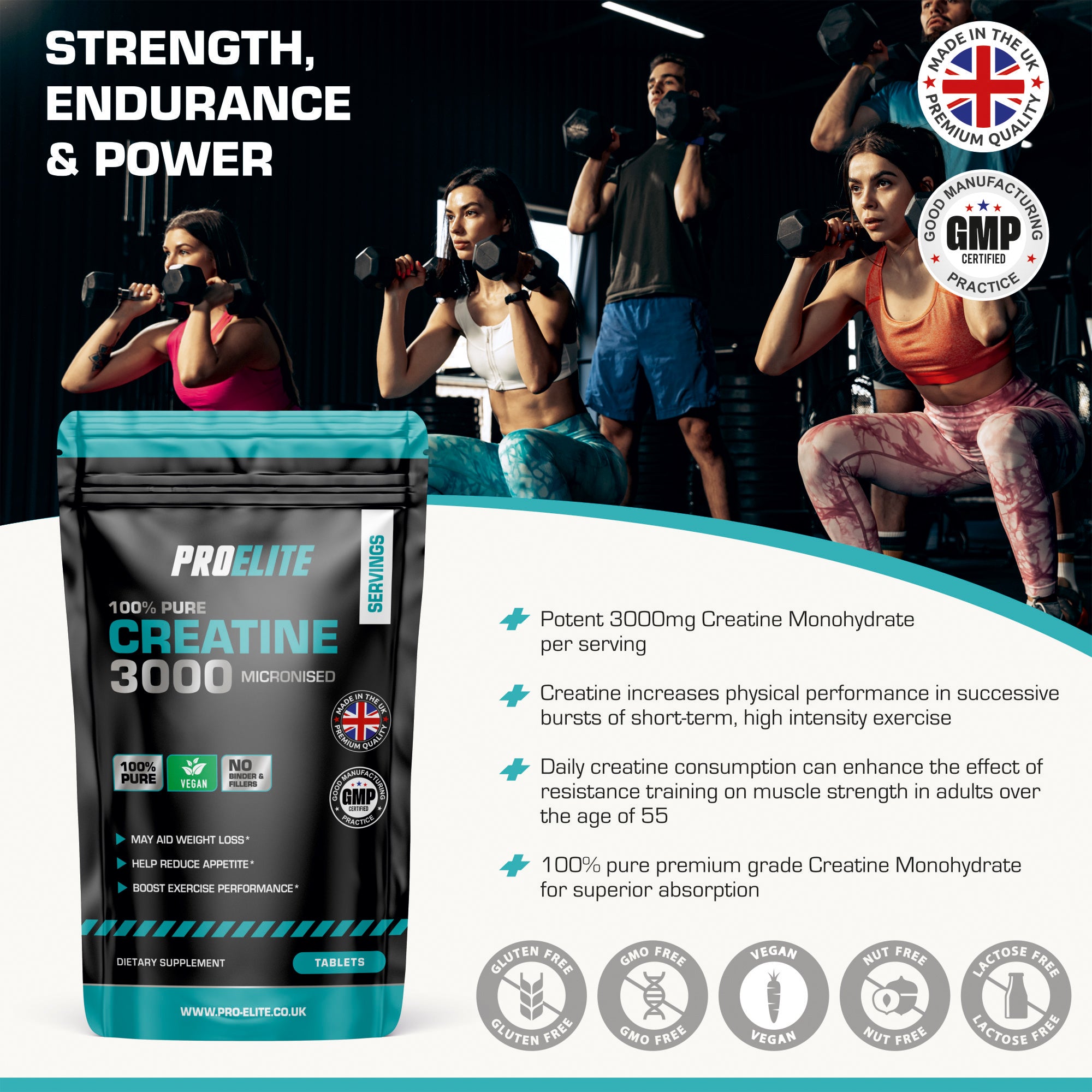 Creatine Monohydrate 500mg Vegan Tablets | Pro-Elite