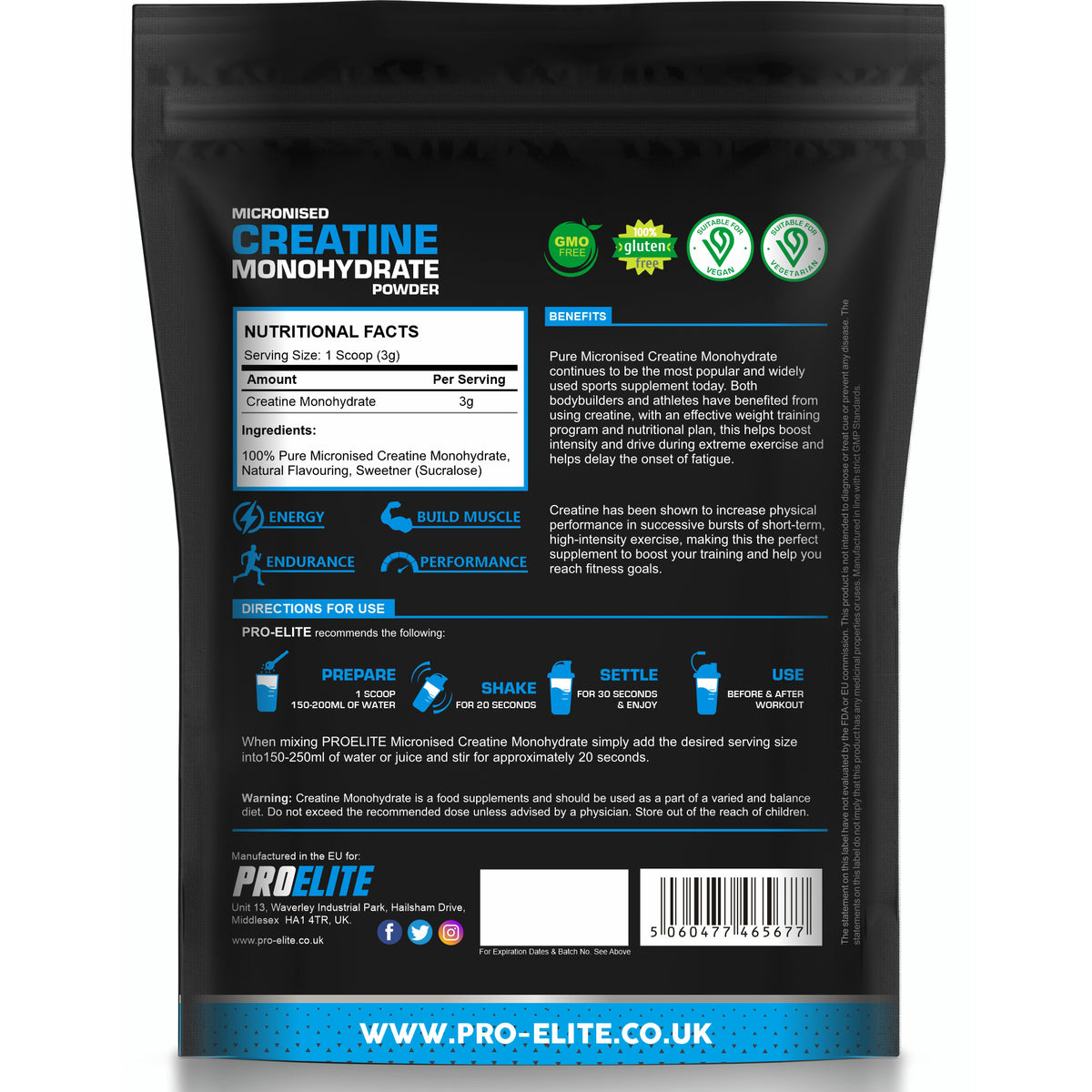 Creatine Monohydrate Pouch 250g | Pro-Elite
