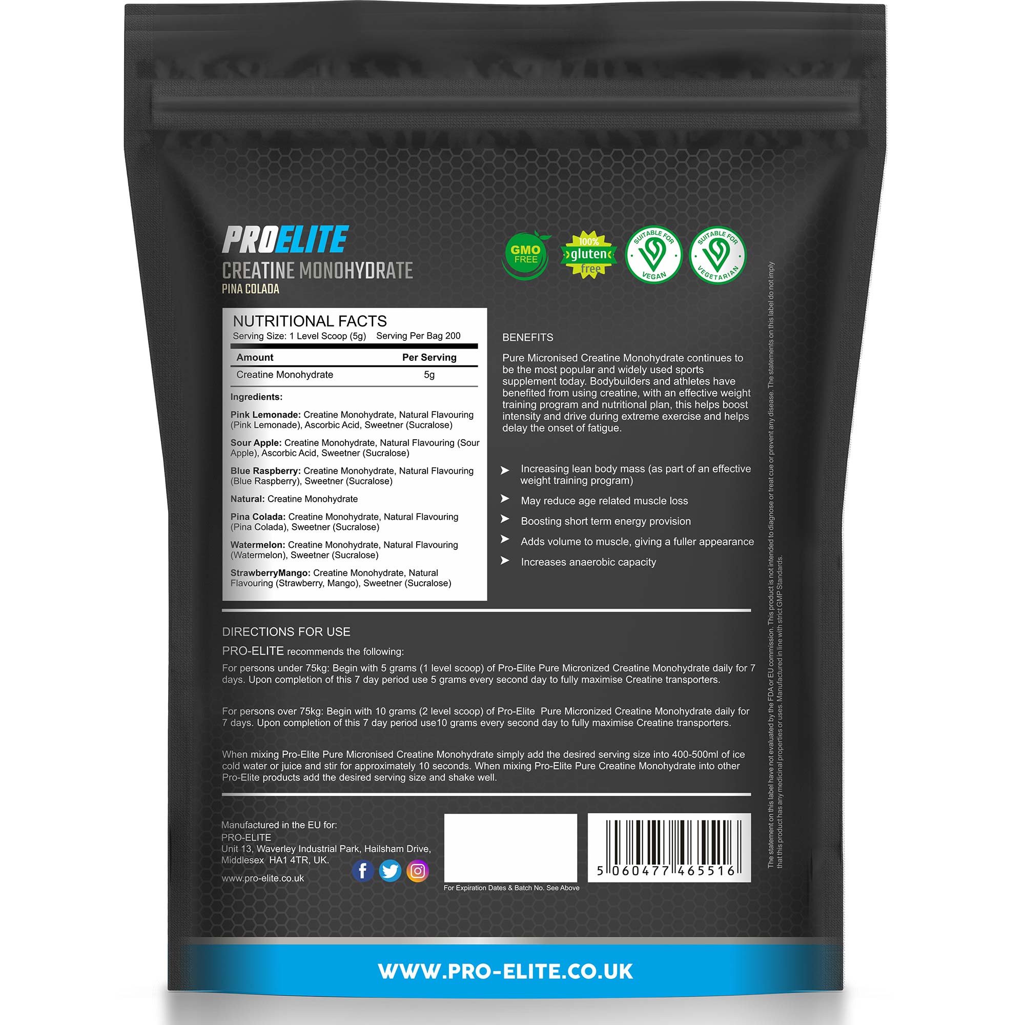 Pure Creatine Monohydrate Powder 1kg | Pro-Elite